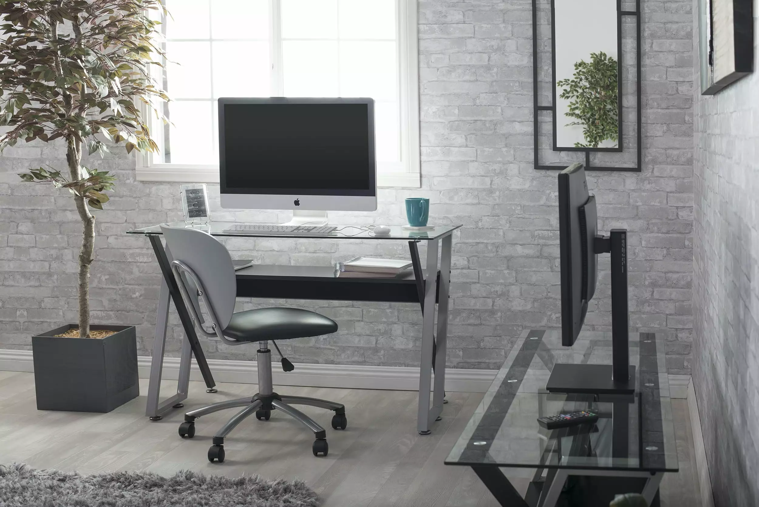 Colorado Modern Metal and Glass Office Desk Storage Shelf Silver and Black Studio Designs