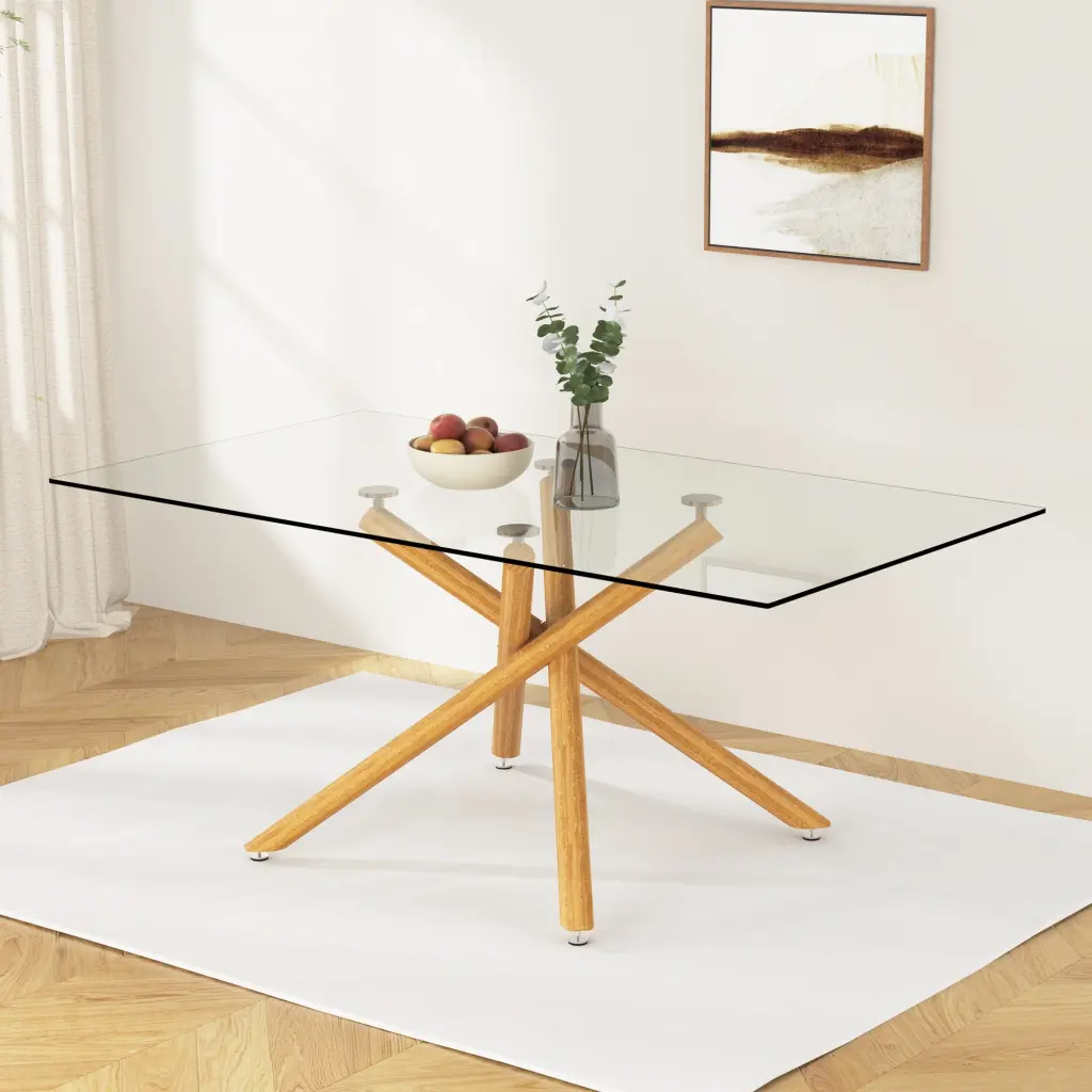 Large Modern Minimalist Rectangular Glass Dining Table 6-8 People Sturdy Base droom w-1151