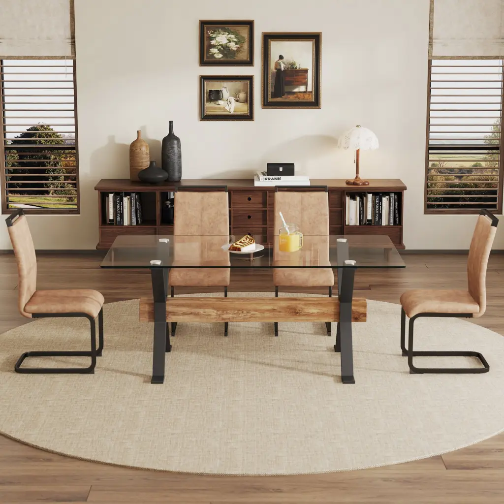 Modern Tempered Glass Dining Table Large Office Conference Table droom w-1151