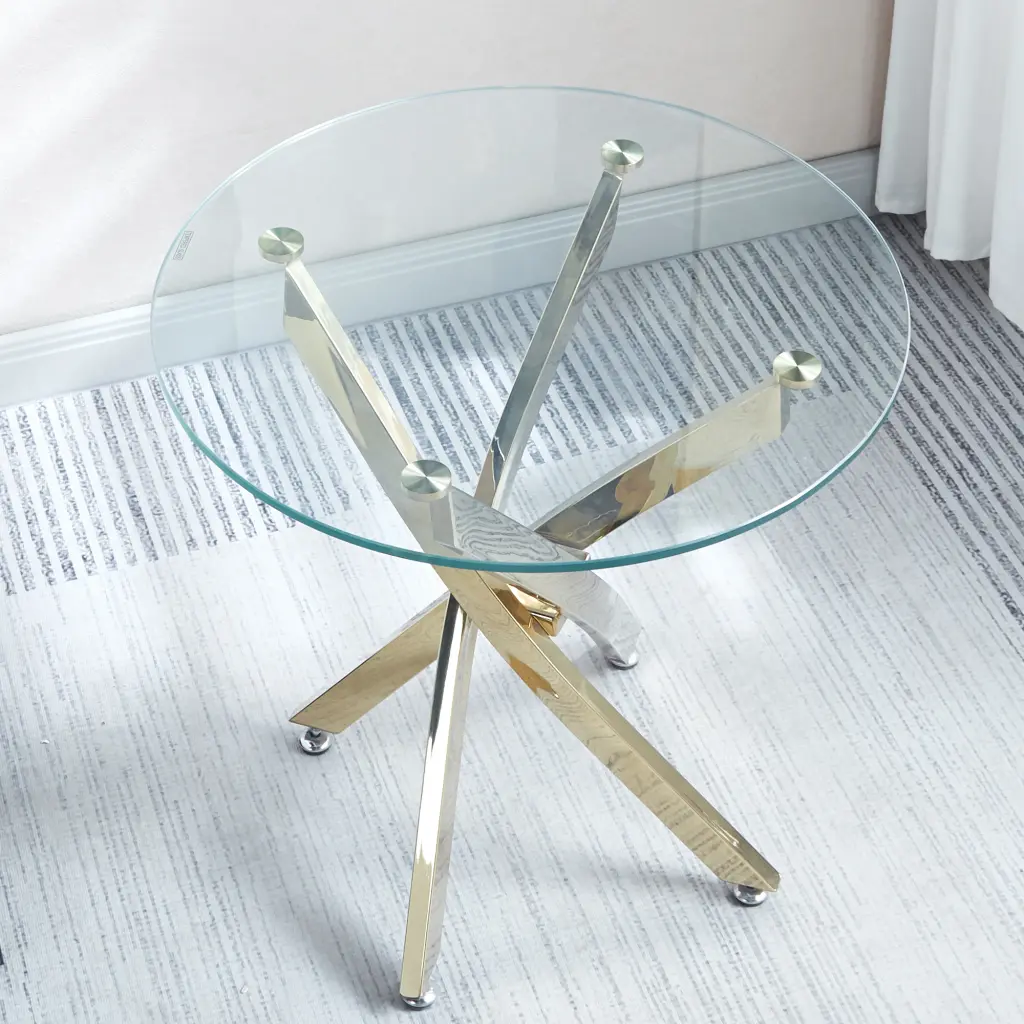 Modern Round Tempered Glass End Table Stainless Steel Legs Gold Finish w1241 artisan furniture