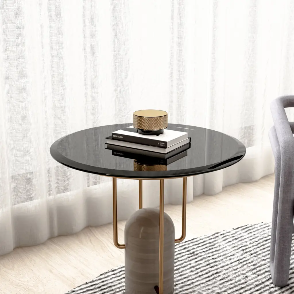 24 Inch Round Tempered Glass Table Top Black Glass 2.5 Inch Thick Beveled Edge sya furniture