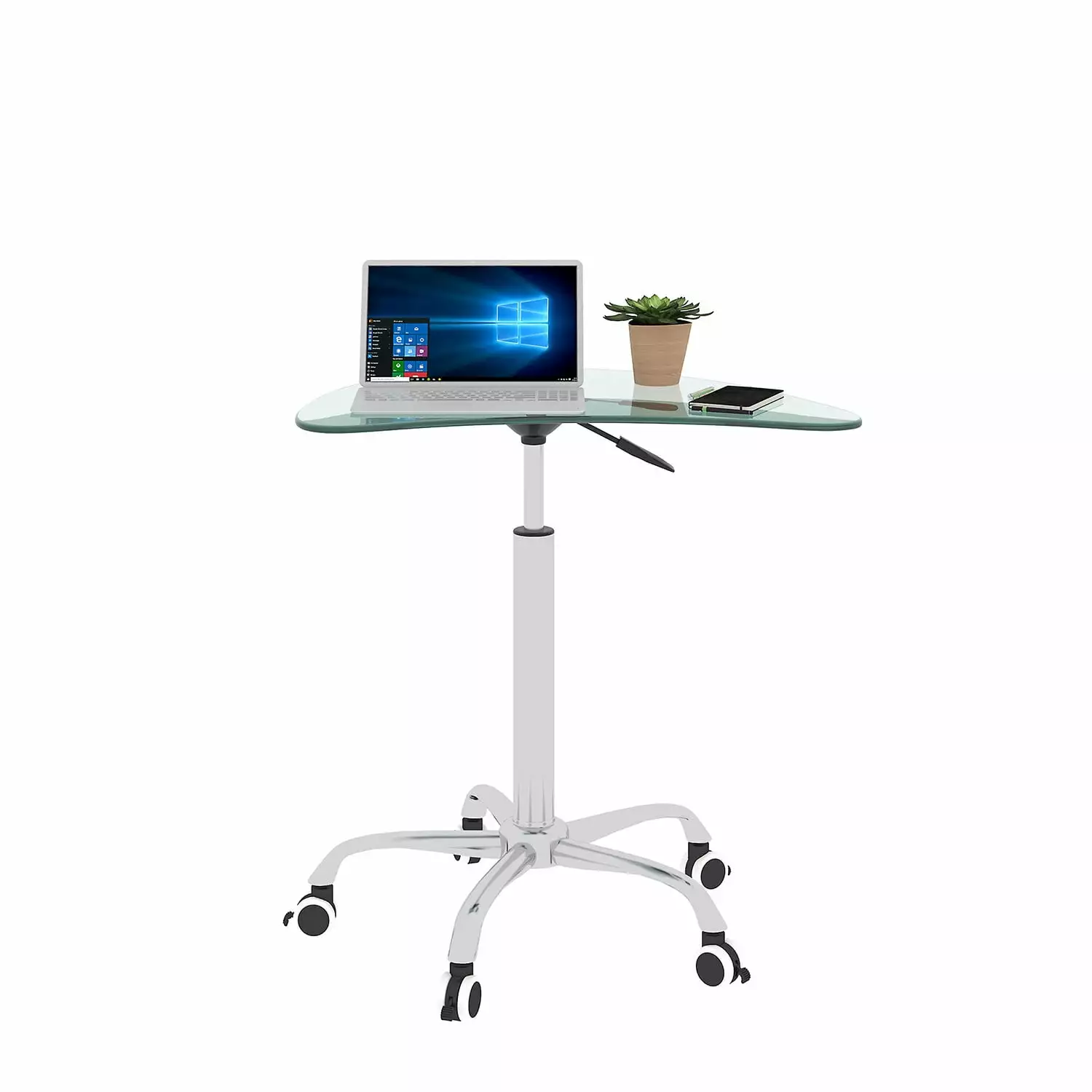 Oufan Adjustable Height Tempered Glass Table Lockable Wheels