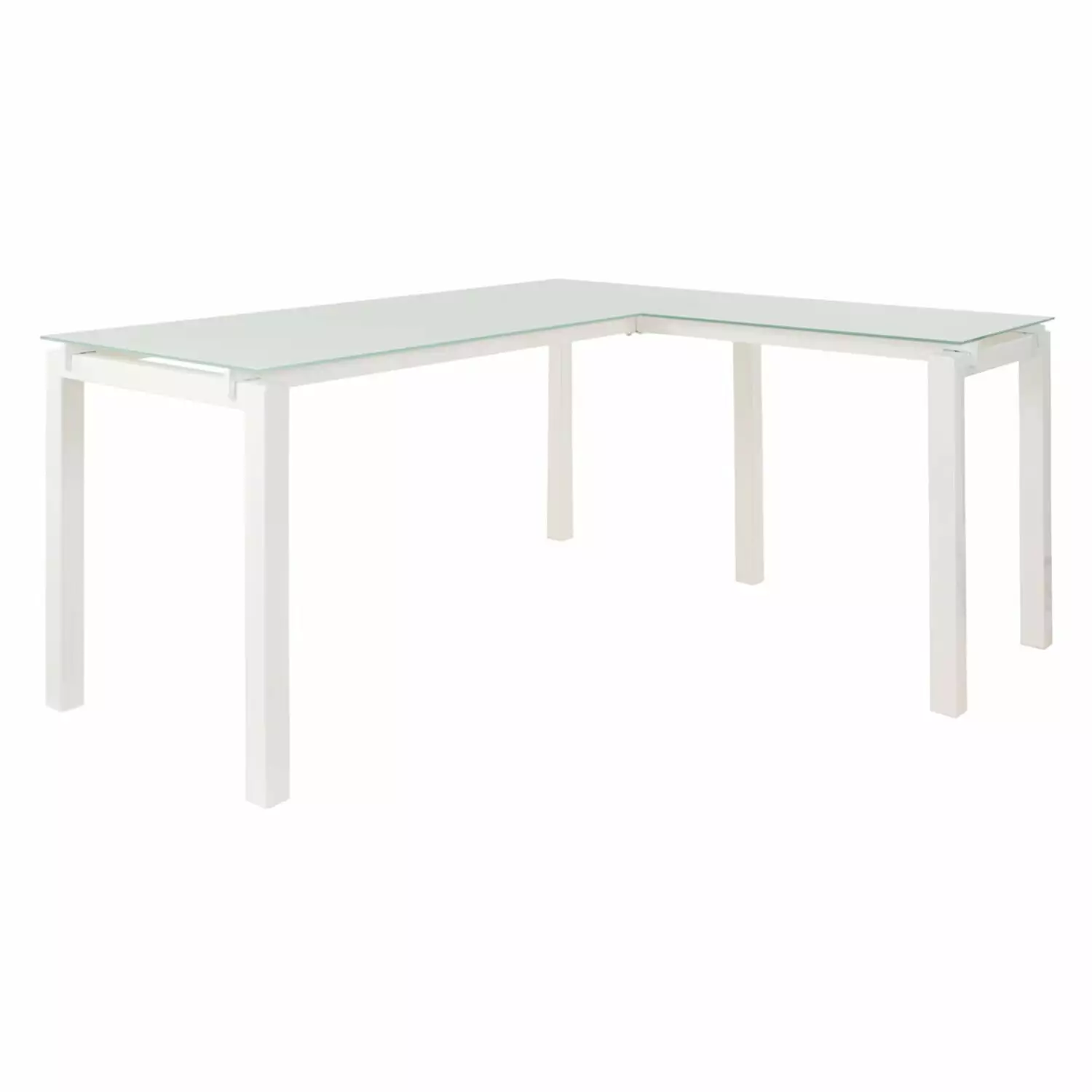 Benzara Metal L Shape Desk Frosted Glass Top and Block Legs White - Contemporary Office Desk