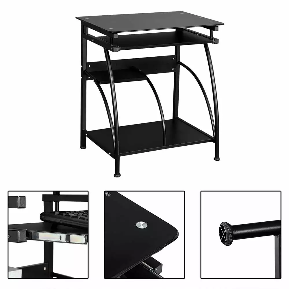 SalonMore Computer Desk Writing Table Workstation Glass Top Black FCH
