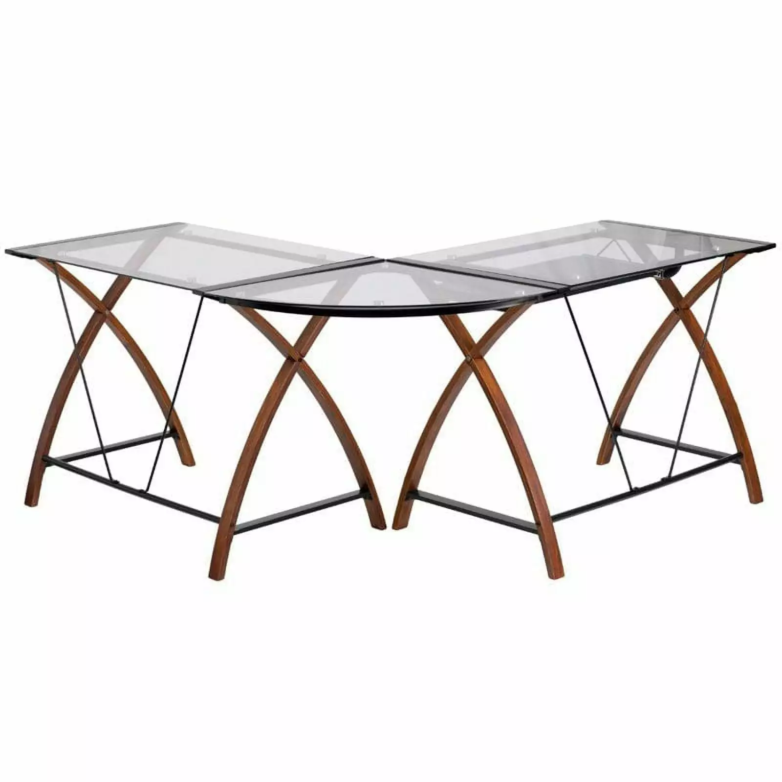 Kingfisher Lane L-Shaped Glass Top Computer Desk Cherry