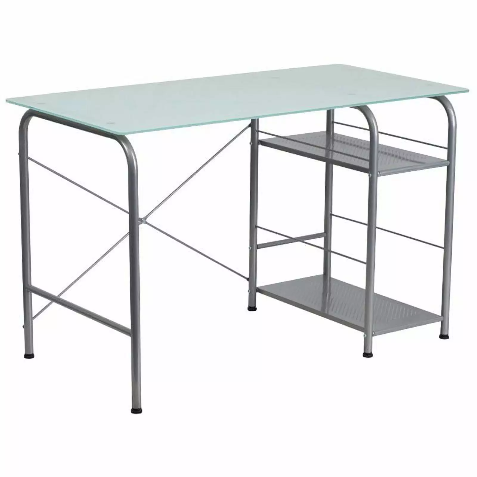 Scranton & Co Glass Top Home Office Desk Silver Modern Workspace