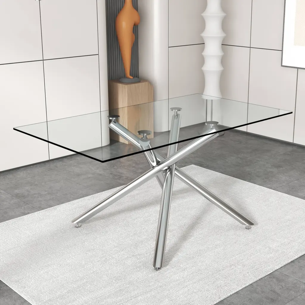 Large Modern Minimalist Rectangular Glass Dining Table 6-8 People droom w-1151