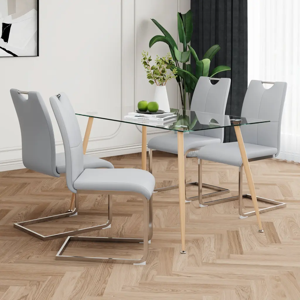 Modern Effortless Rectangular Glass Dining Table Solid Tempered Glass Countertop youngmagic