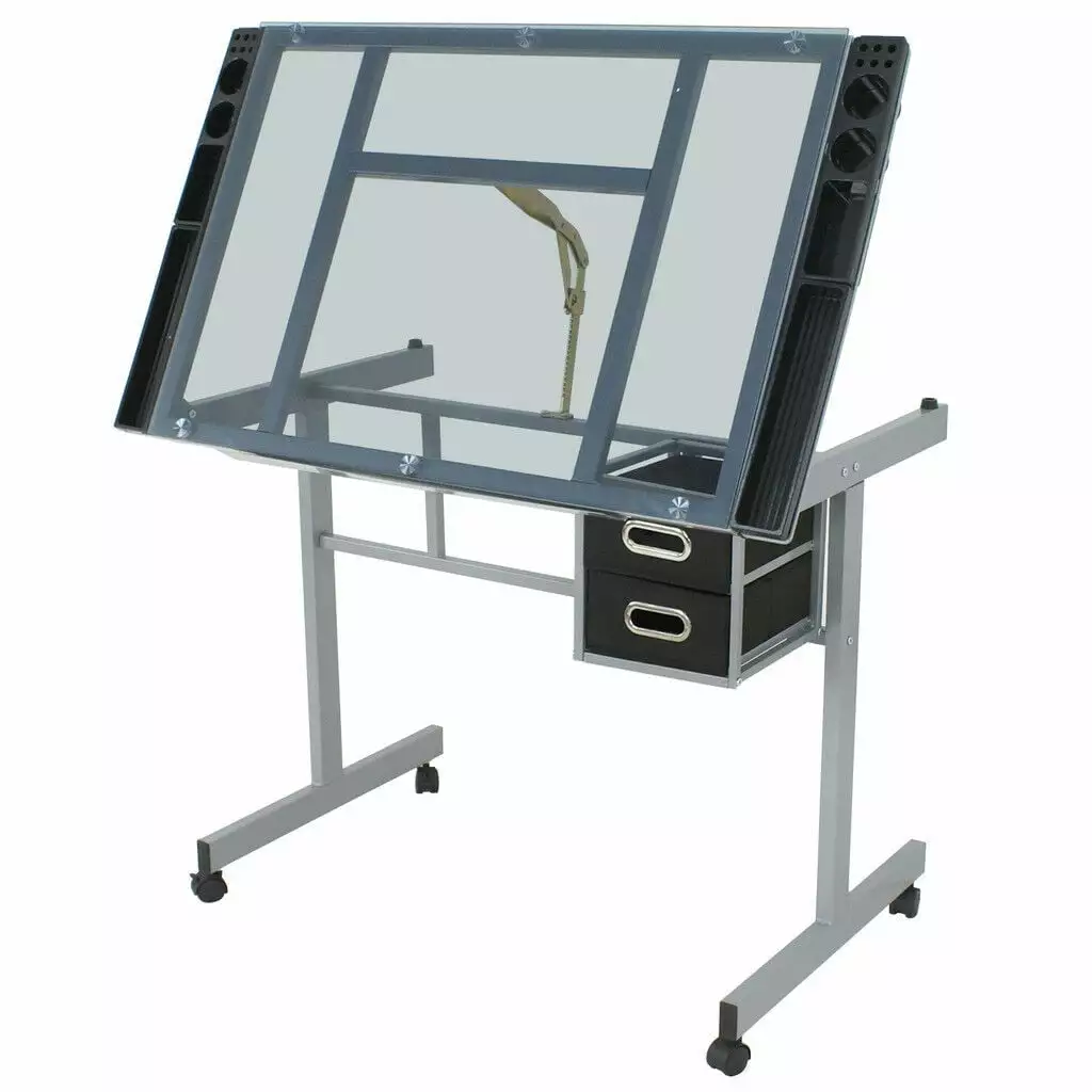 ZENSTYLE Drawing Desk Station Drafting Table Tempered Glass Top
