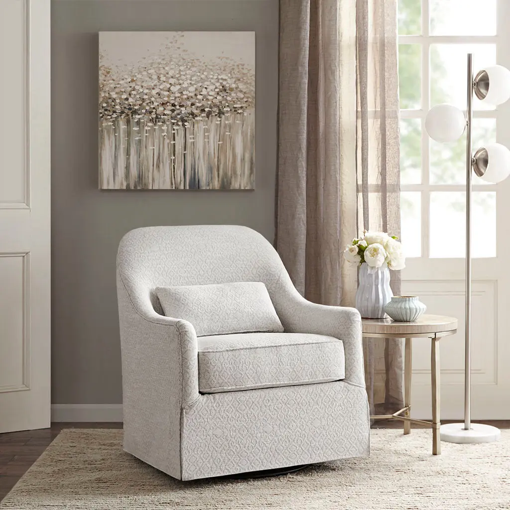Theo Swivel Glider Chair Ivory Solid Wood Nursery or Living Room jla