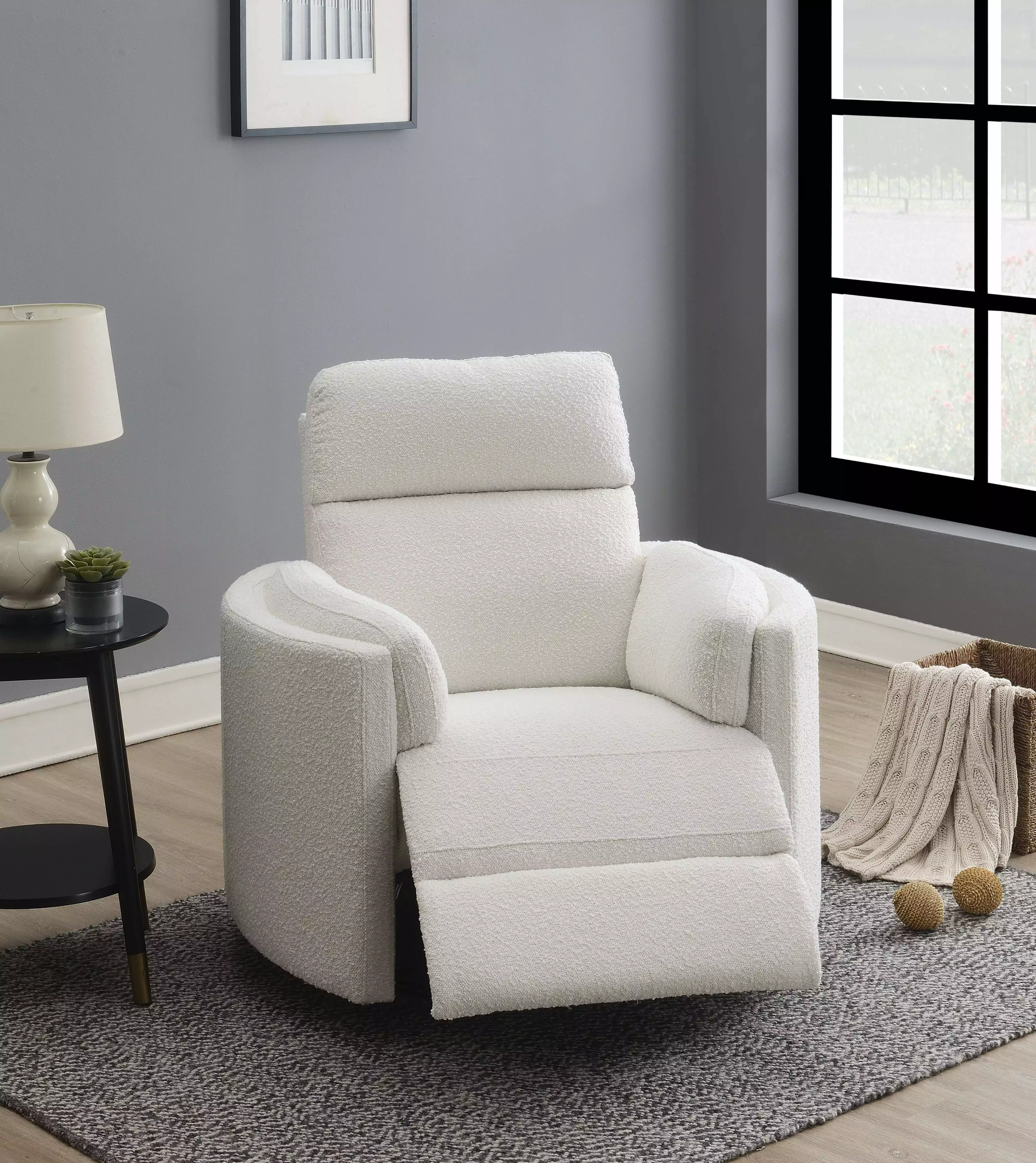 Acme Sagen Swivel Glider Recliner Beige Boucle Living Room Acme Furniture