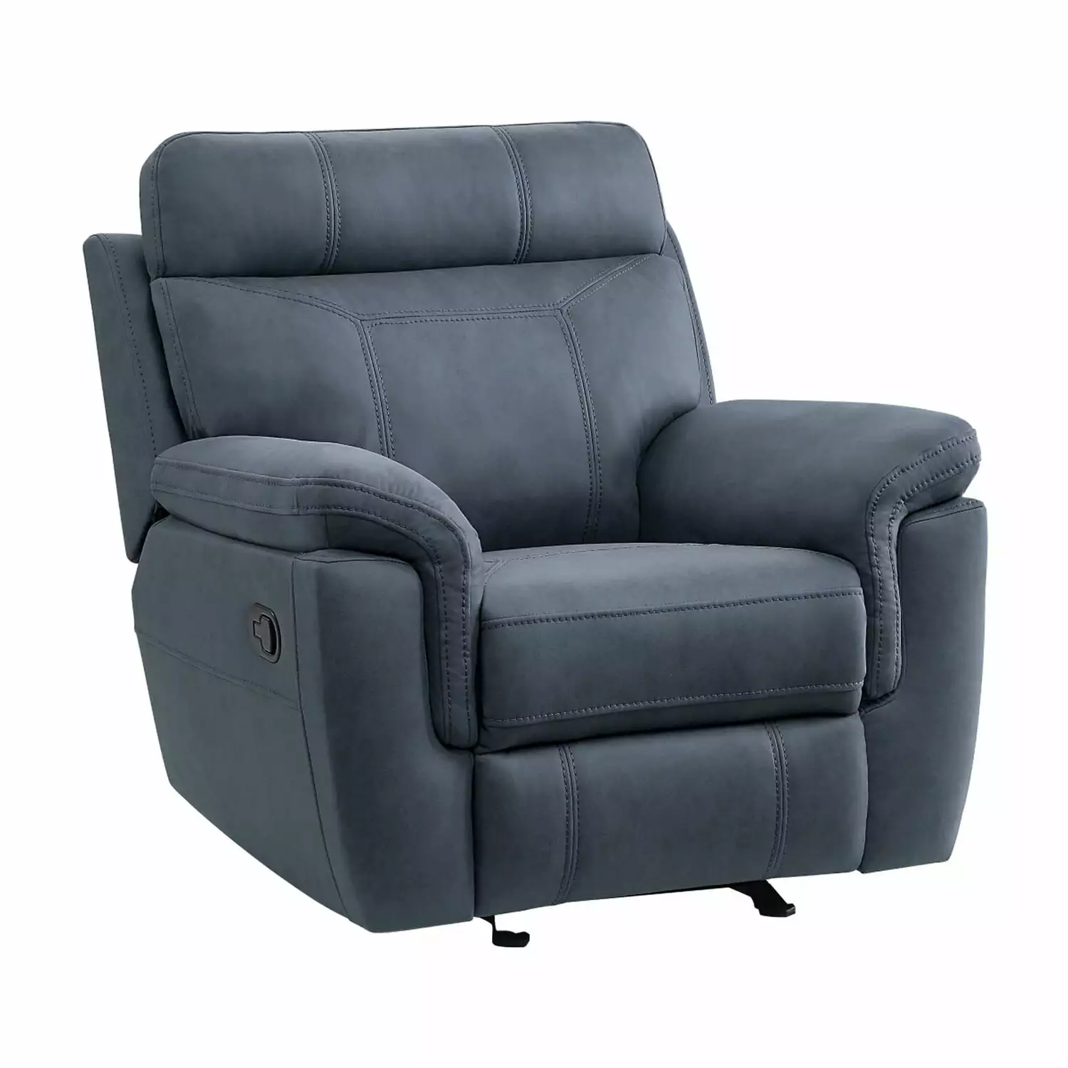 Benjara Clif 38 Inch Manual Glider Reclining Accent Chair Blue Microfiber