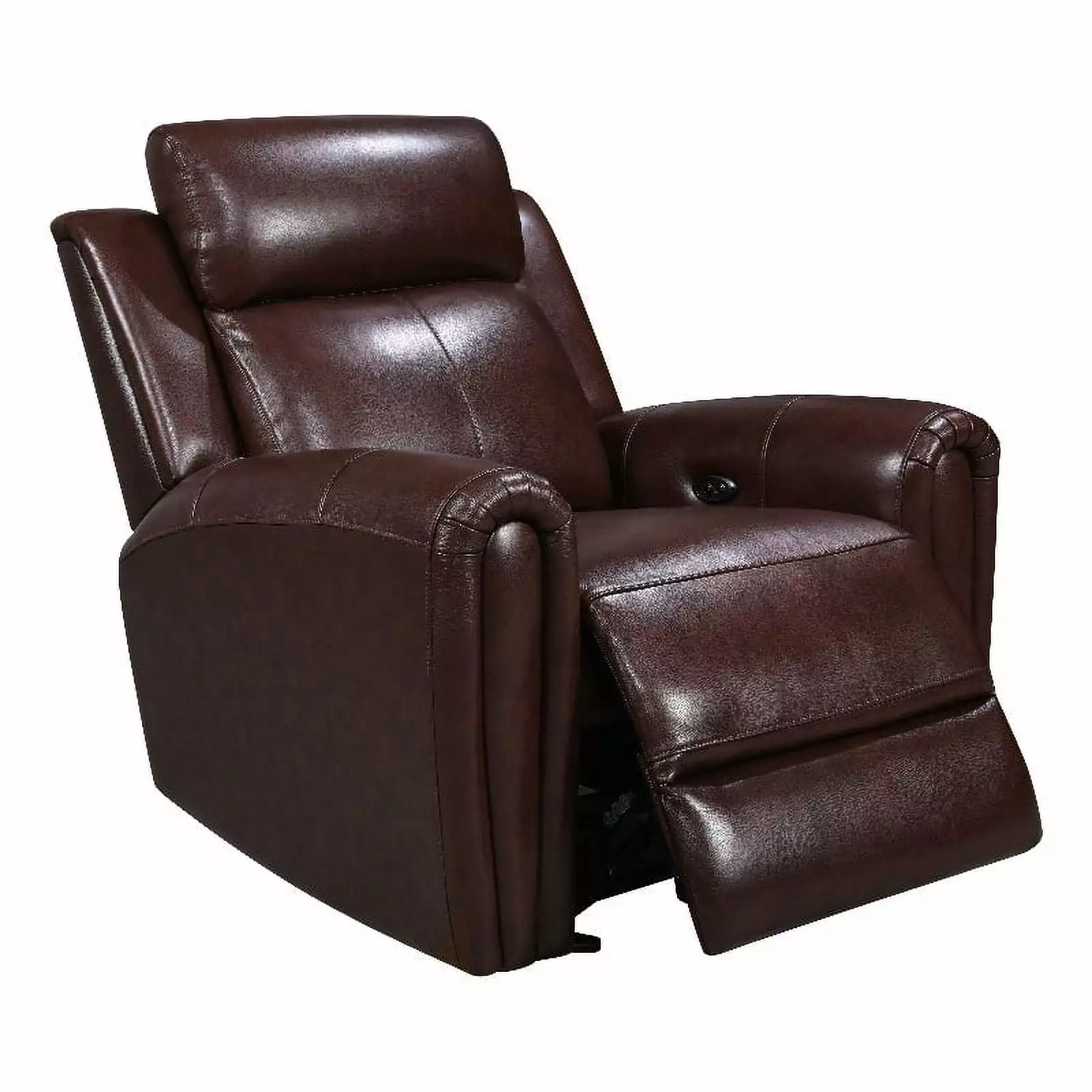 Bowery Hill Modern Genuine Leather Glider Recliner Brown Finish