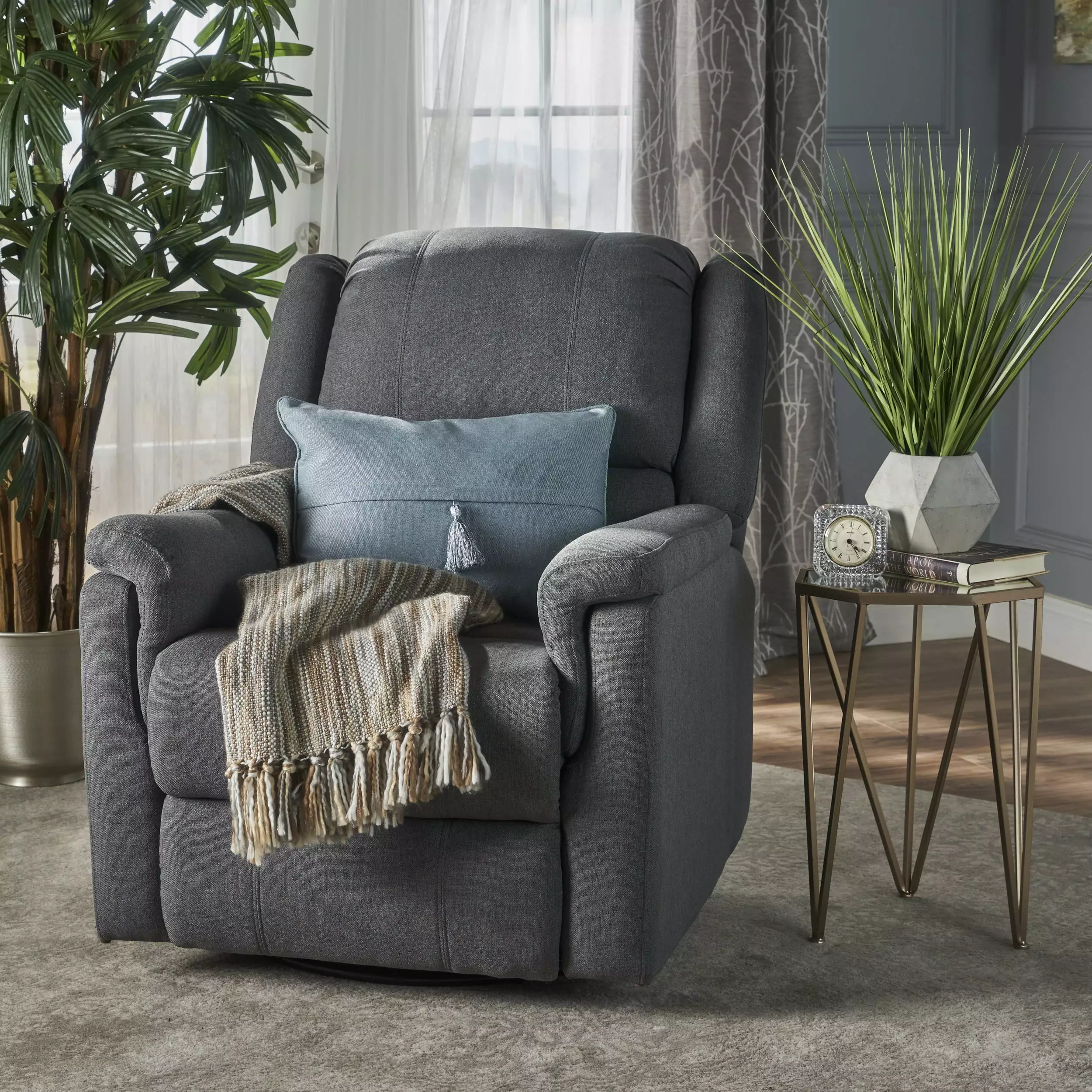 CoSoTower Charcoal Fabric Glider Recliner Swivel - Manual Reclining Chair Nursery or Living Room