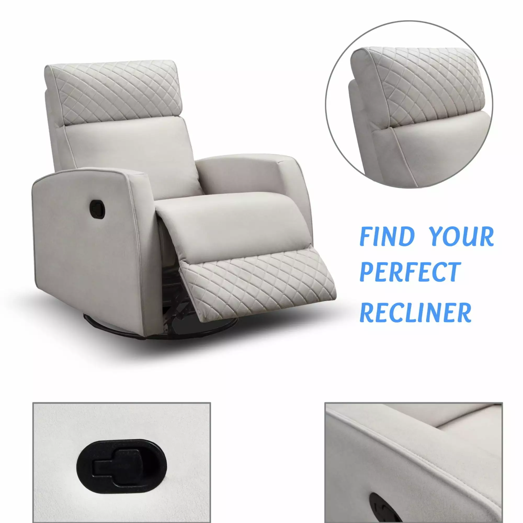 Cream Air Leather Glider Swivel Manual Recliner Chair HomeRoots