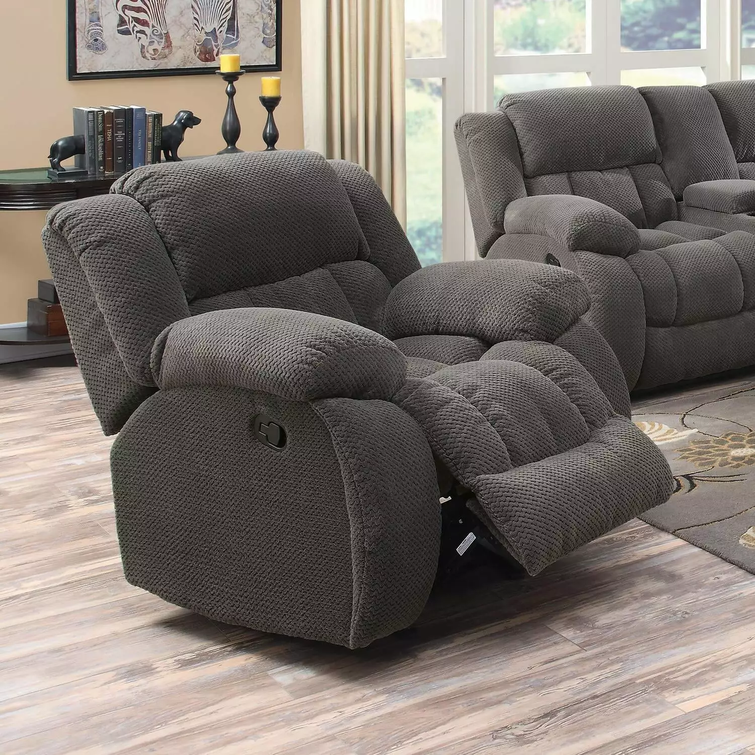 HomeStock Retro Revival Upholstered Glider Recliner Charcoal - Comfortable Living Room Chair