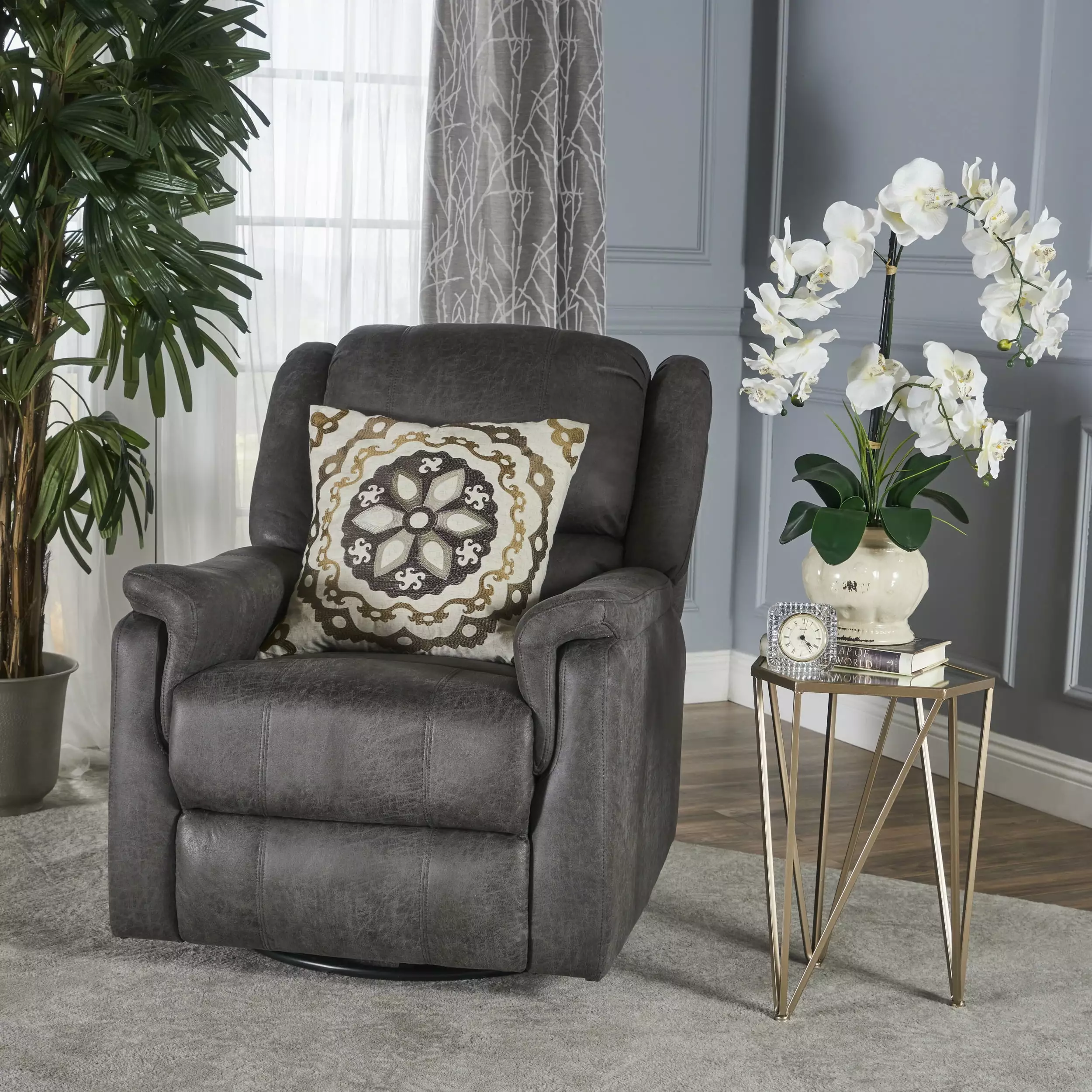 Glider Recliner Swivel Feature Slate Color Jamini