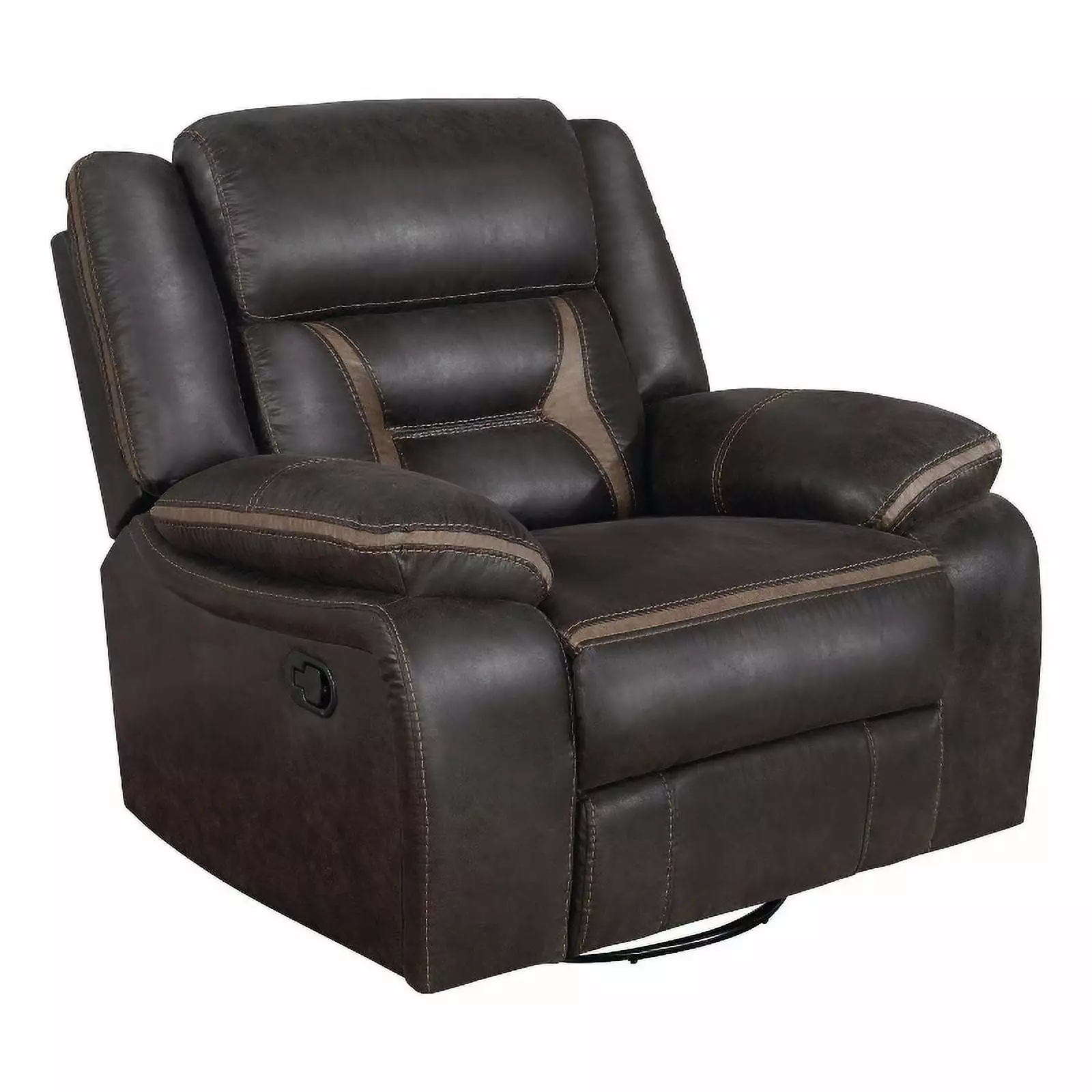 Pemberly Row Faux Leather Glider Recliner - Brown Tufted Back Design
