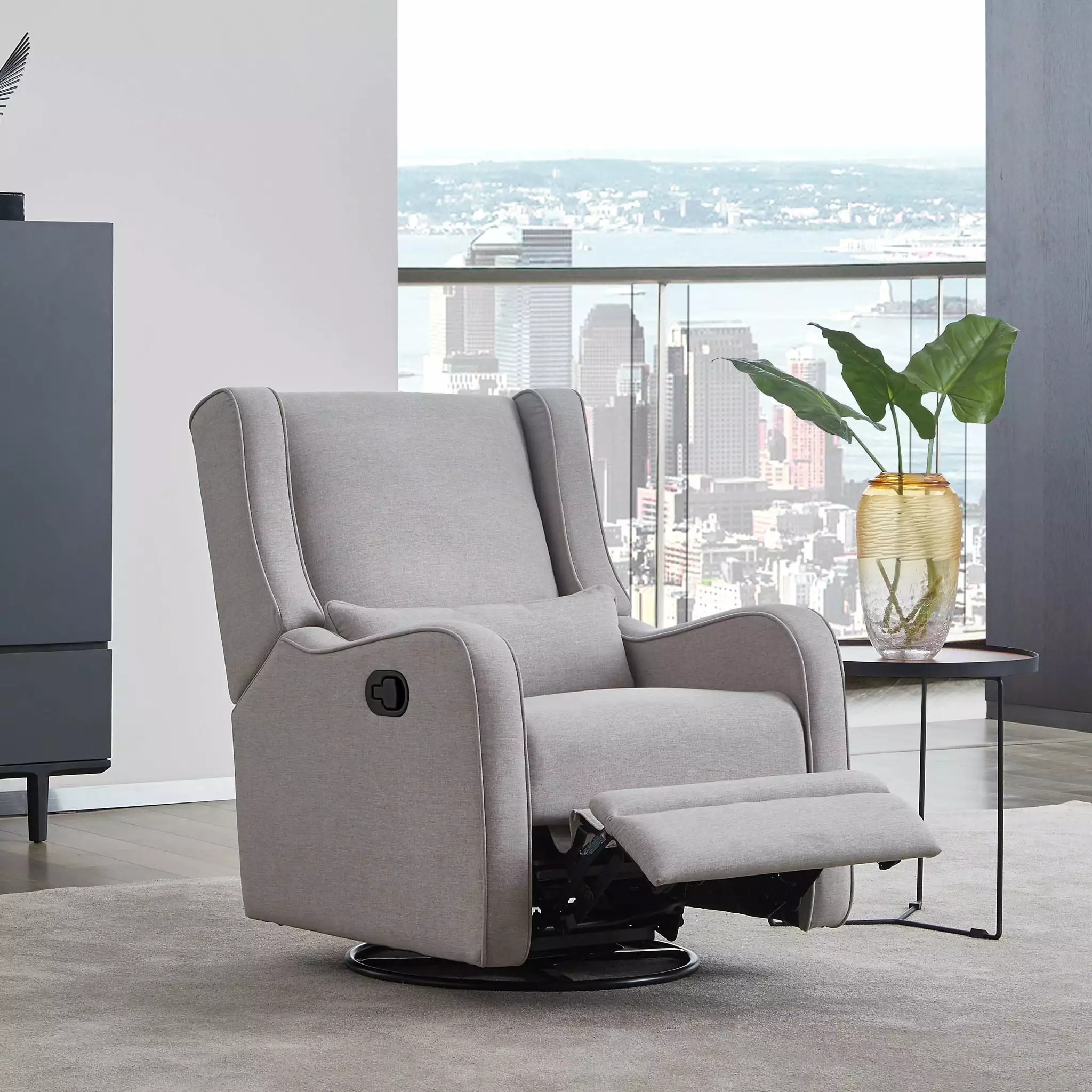Westwood Design Elsa Fabric Manual Swivel Glider and Recliner Gray