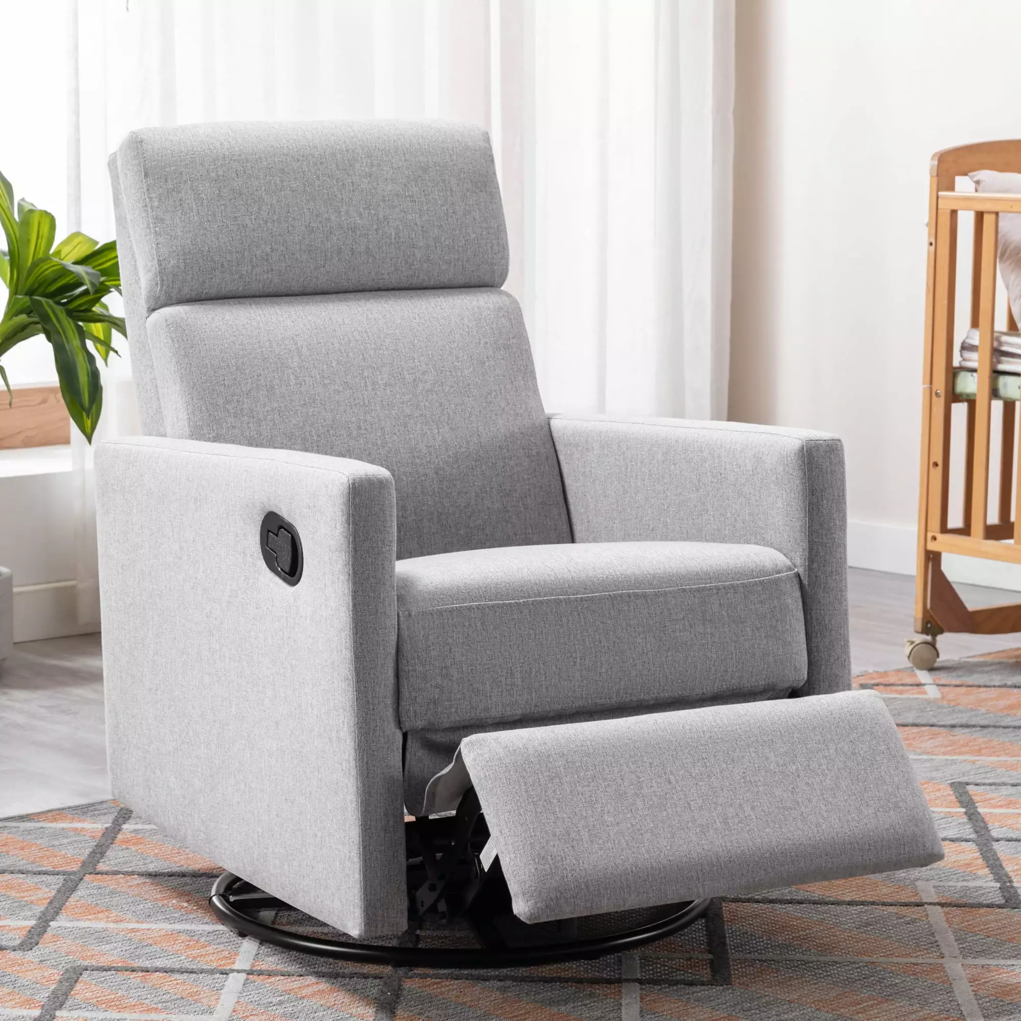 Modern Upholstered Rocker Nursery Chair - Plush Swivel Glider Recliner Baby Room Gray Jamini