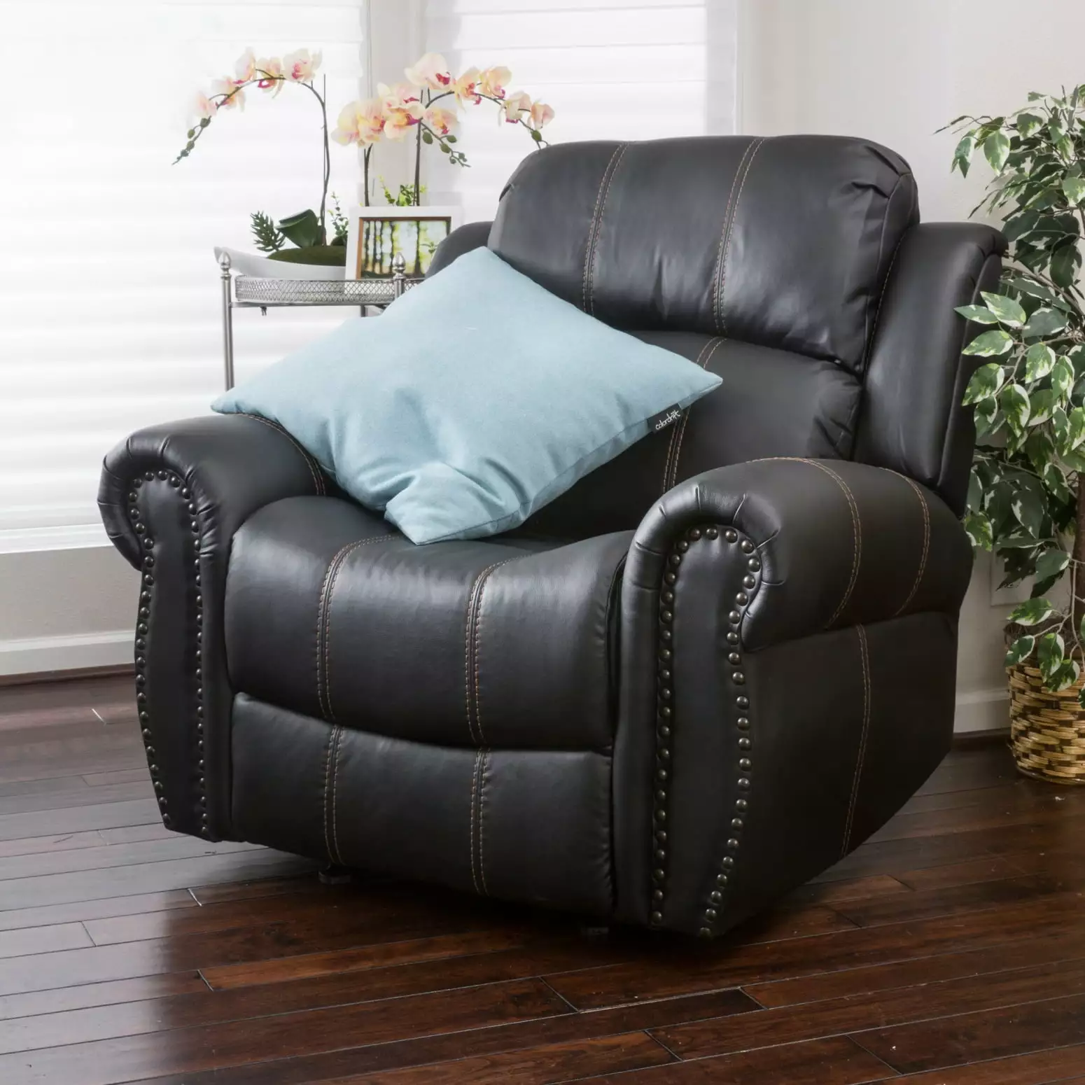 PU Gliding Recliner Manual Pushback and Faux Leather Upholstery Living Room and Bedroom Black Ponnky
