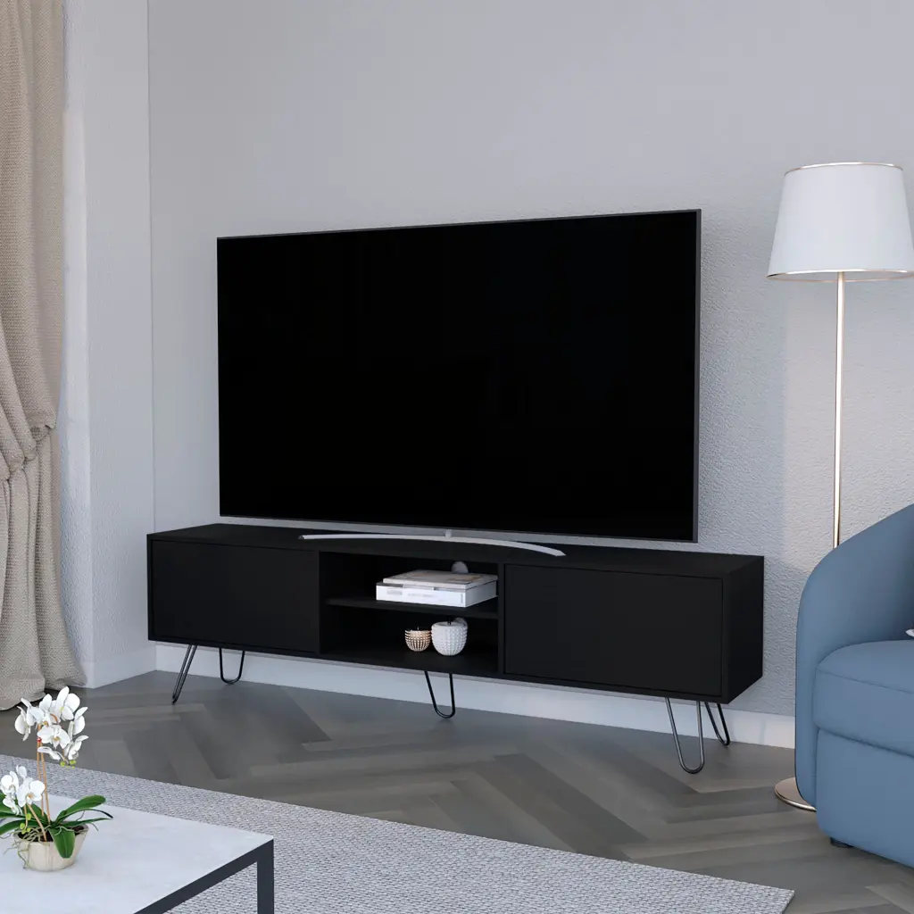 Black Hairpin Leg TV Rack Primary Living Space 50-59 Inches furniture max