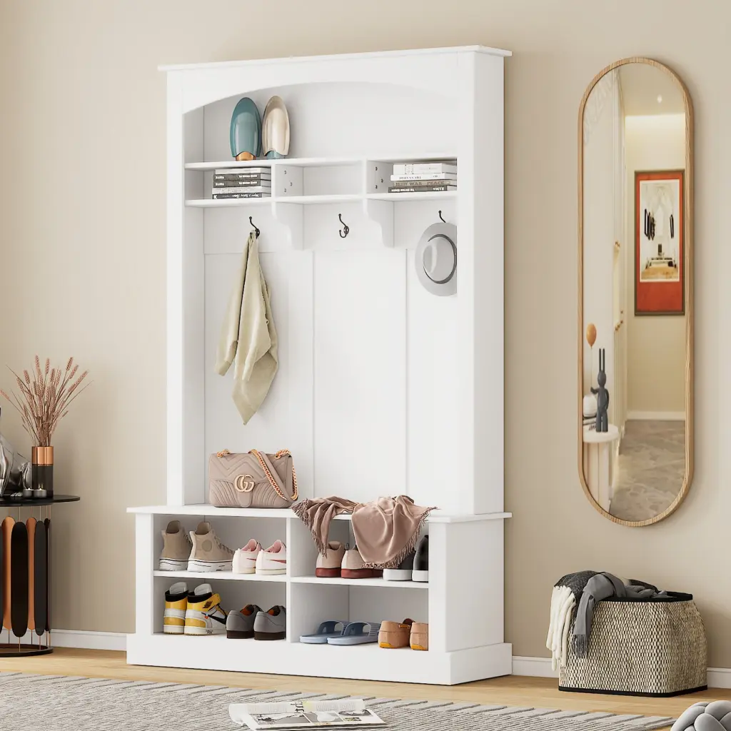 47.2 Wide Hall Tree Bench and Shoe Storage Multi Practical Entryway Furniture rnb