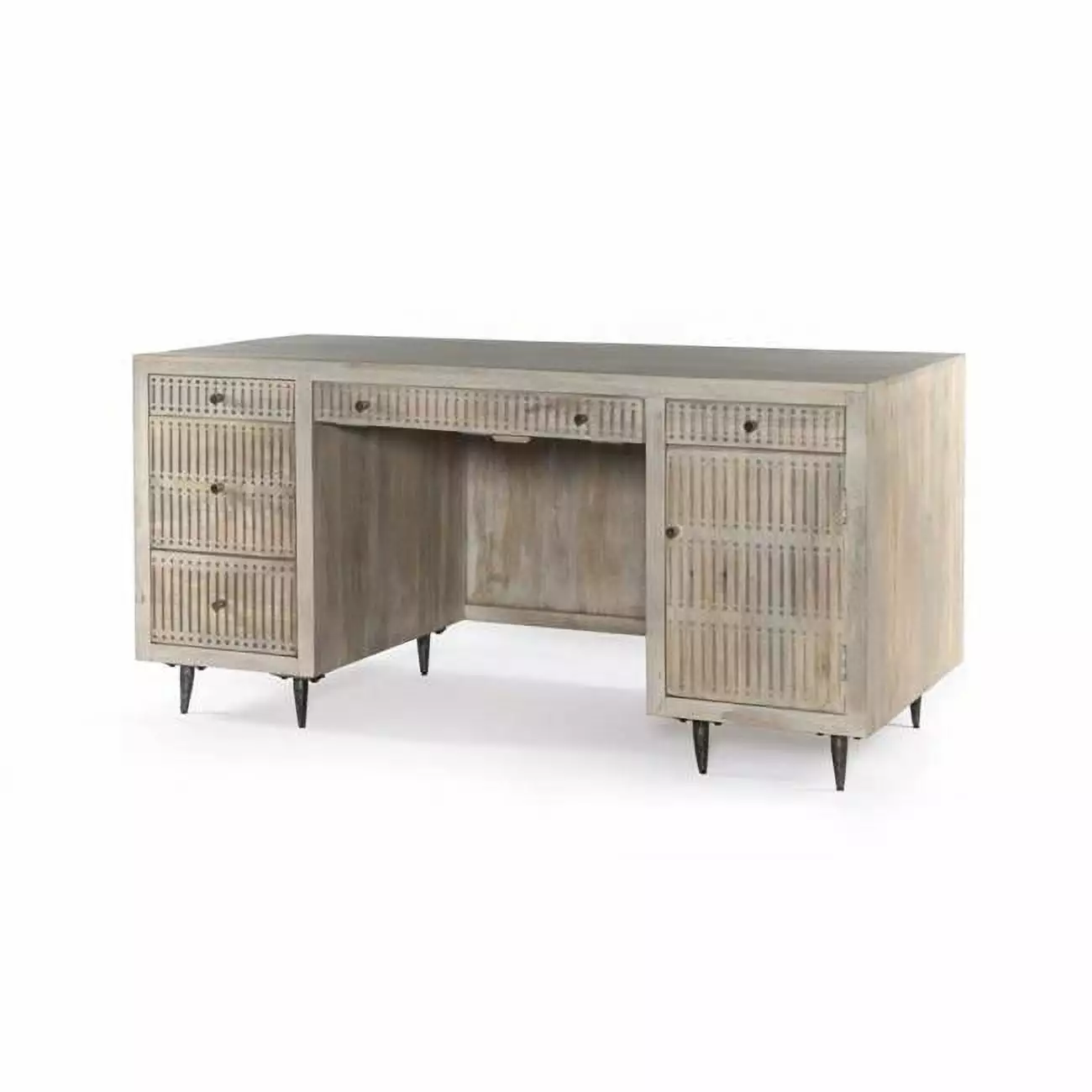 Sarah Solid Wood Hand-Carved Executive Desk Brushed Ivory Finish MOTI Furniture