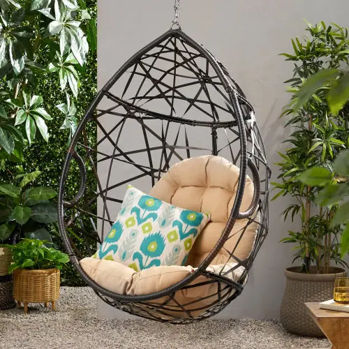 Marlin Hanging Egg Chair Brown PE Rattan Waterproof Fabric Patio Swing Chair nh-purenest--canada-