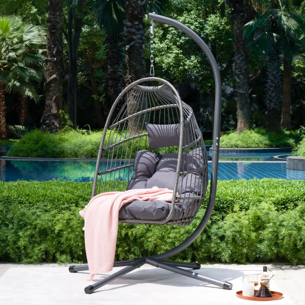 Outdoor Egg Hanging Chair Stand Patio Wicker Swing Egg Chair rnb
