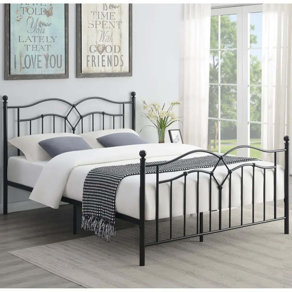 Black Slat Headboard Queen Bed Box Spring Not Required Metal Frame furniture max