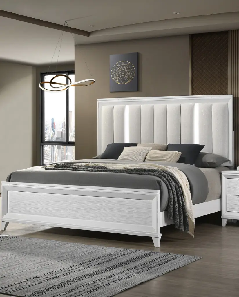 Modern 1 Piece King Size LED Light Linen Look Fabric Upholstered Headboard kanepe