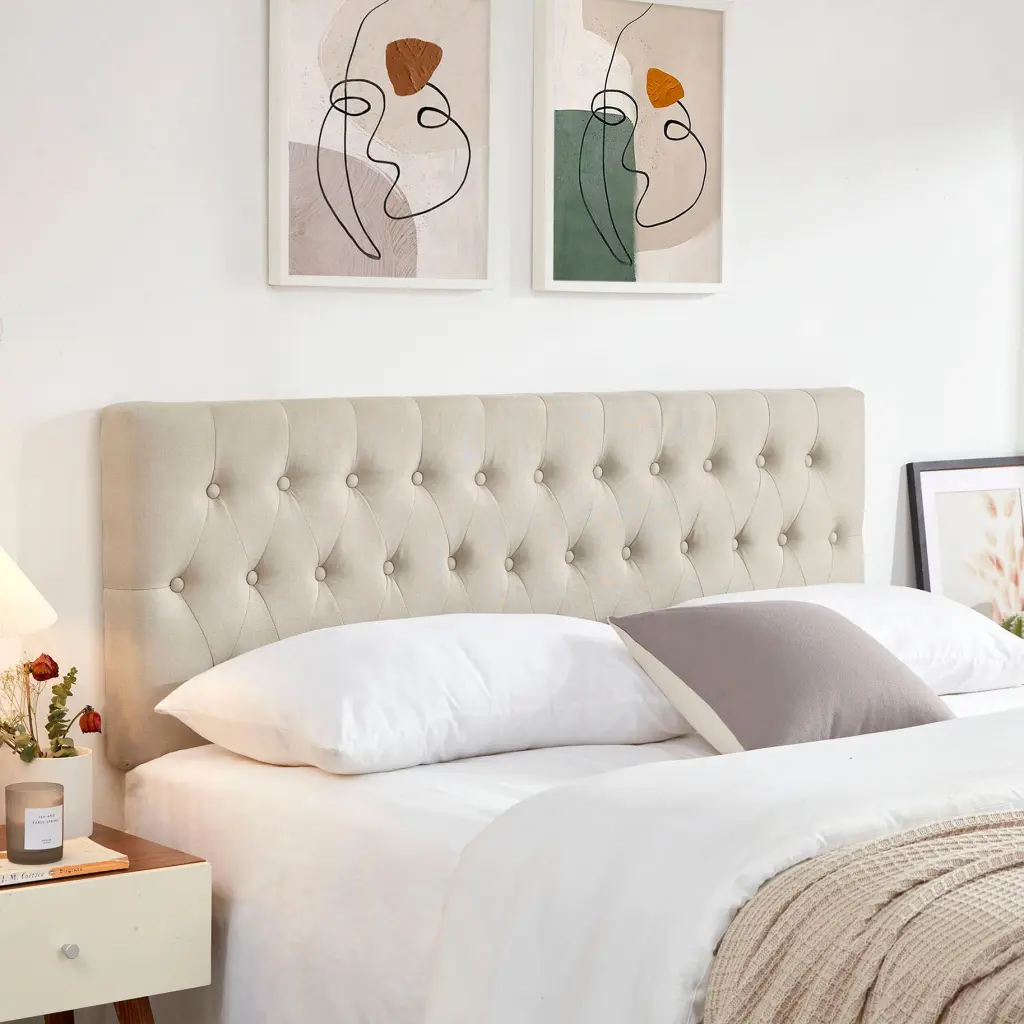 Modern Button Design Headboard Luxury Linen Fabric Upholstered Queen xichen indoor furniture co.- ltd