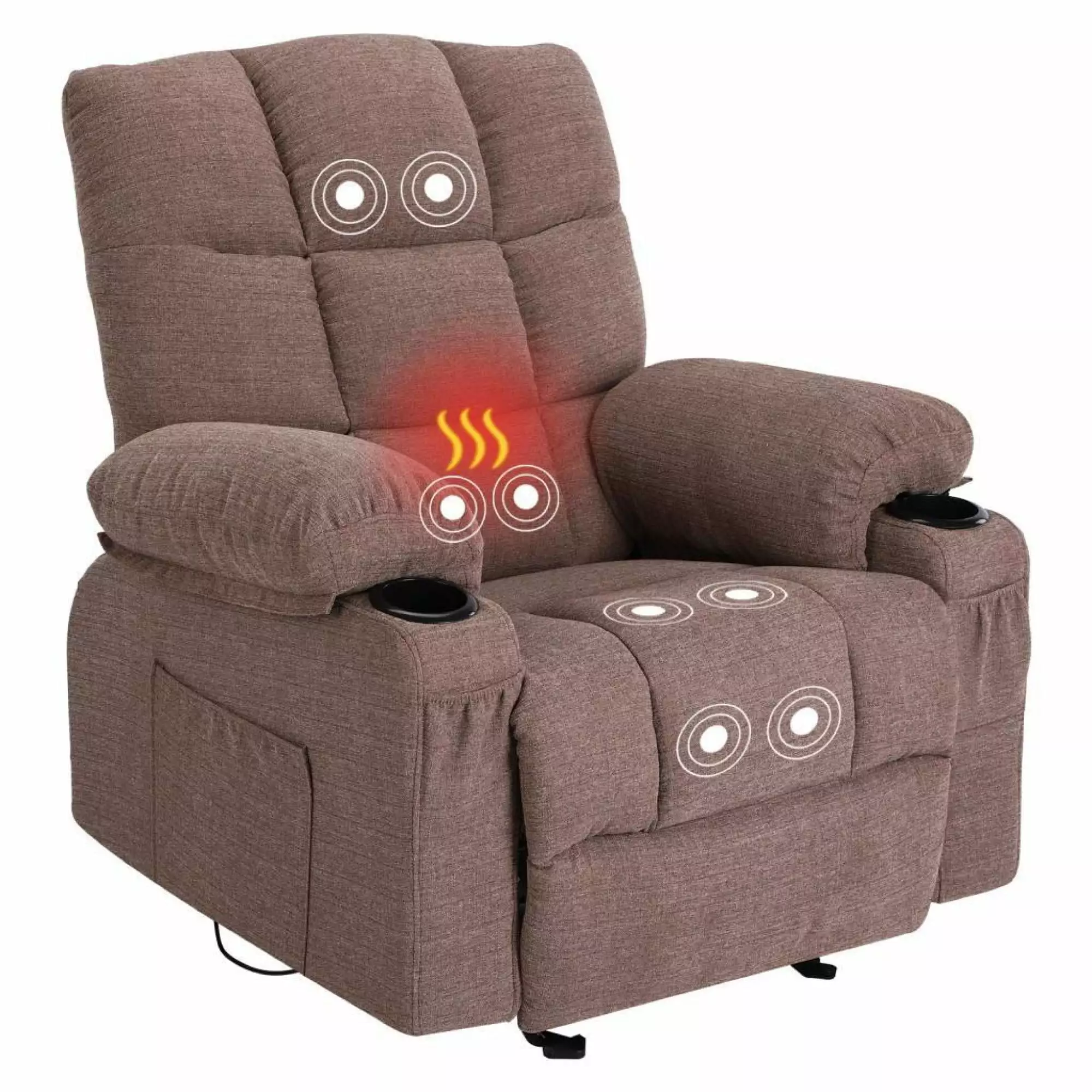 Vanbow Recliner Chair Massage Heating Sofa USB and Side Pocket 2 Cup Holders - Brown ANTFURN