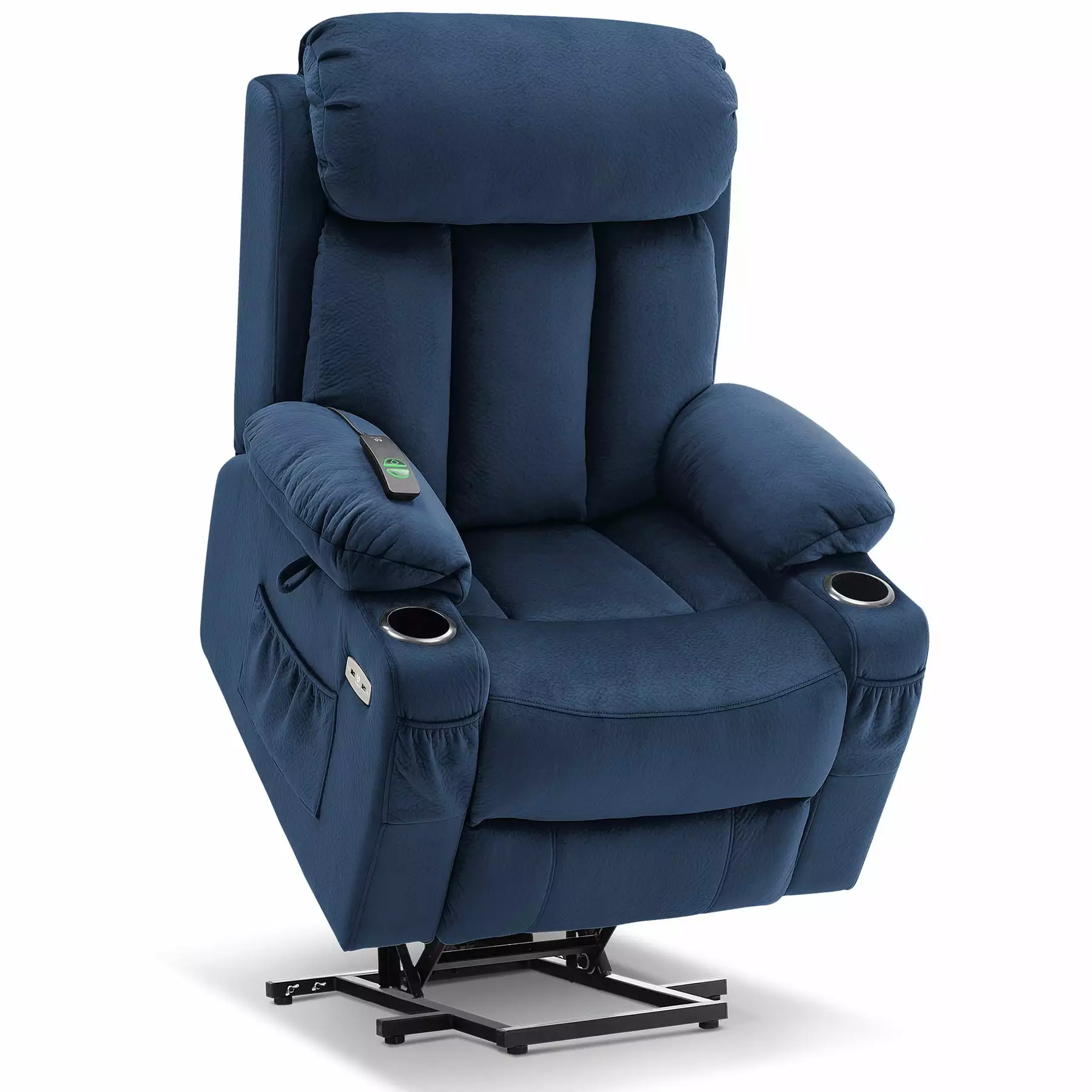 MCombo Large Electric Power Lift Recliner Chair Big and Tall People - Navy Blue Fabric Extended Footrest