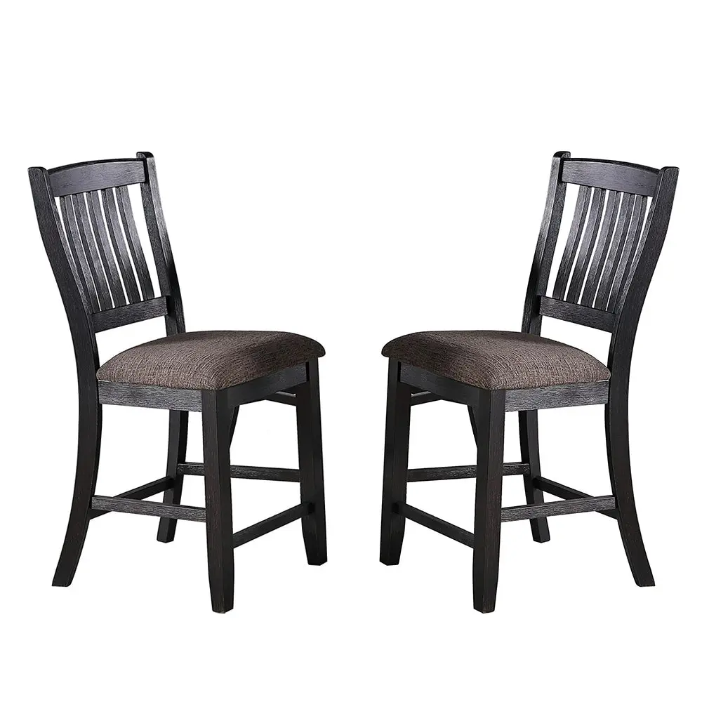 Set 2 Dark Coffee Fabric Upholstered High Chairs Black Solid Wood simple relax