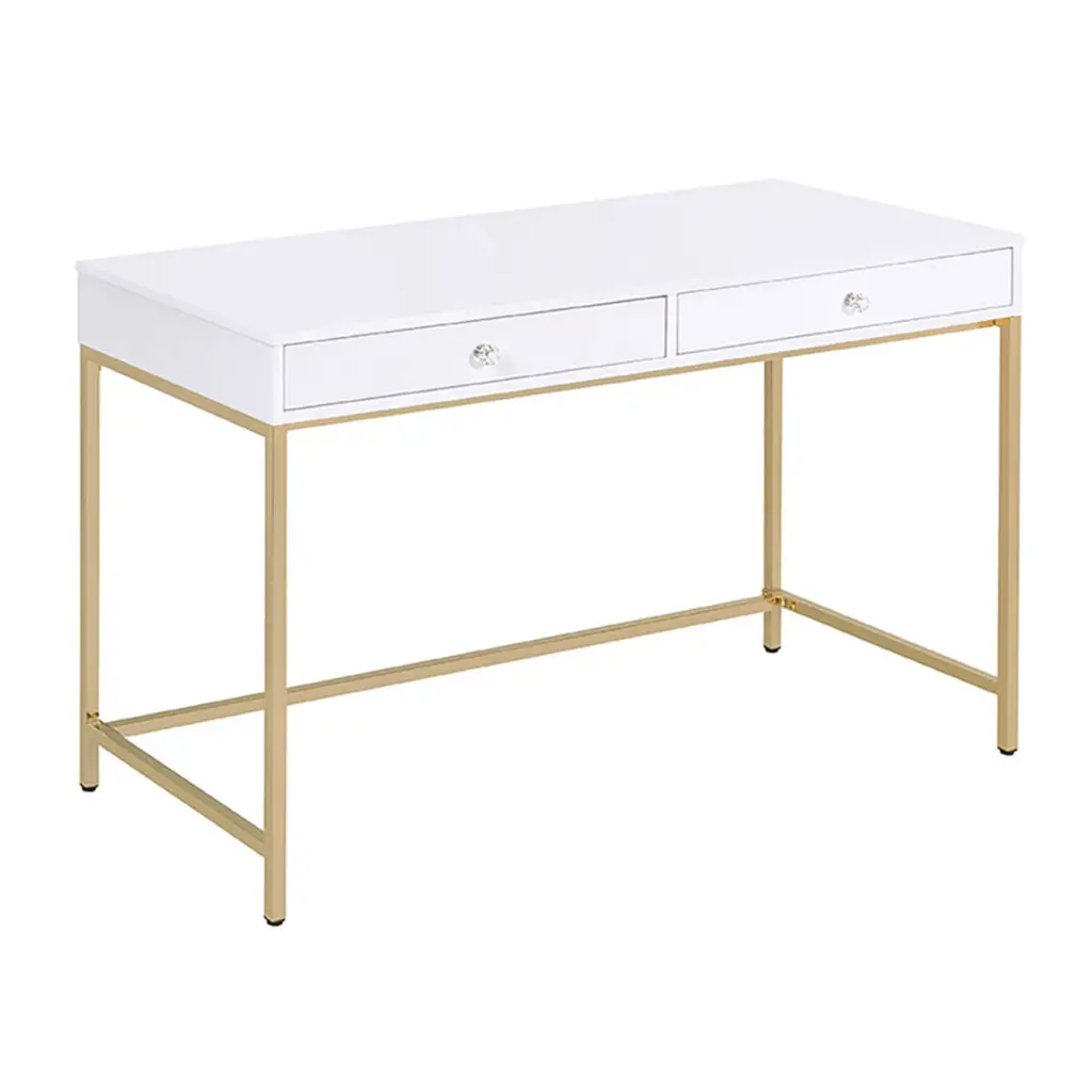 White High Gloss And Gold 2 Drawer Writing Desk White Gold Writing Desk Home Office furniture max