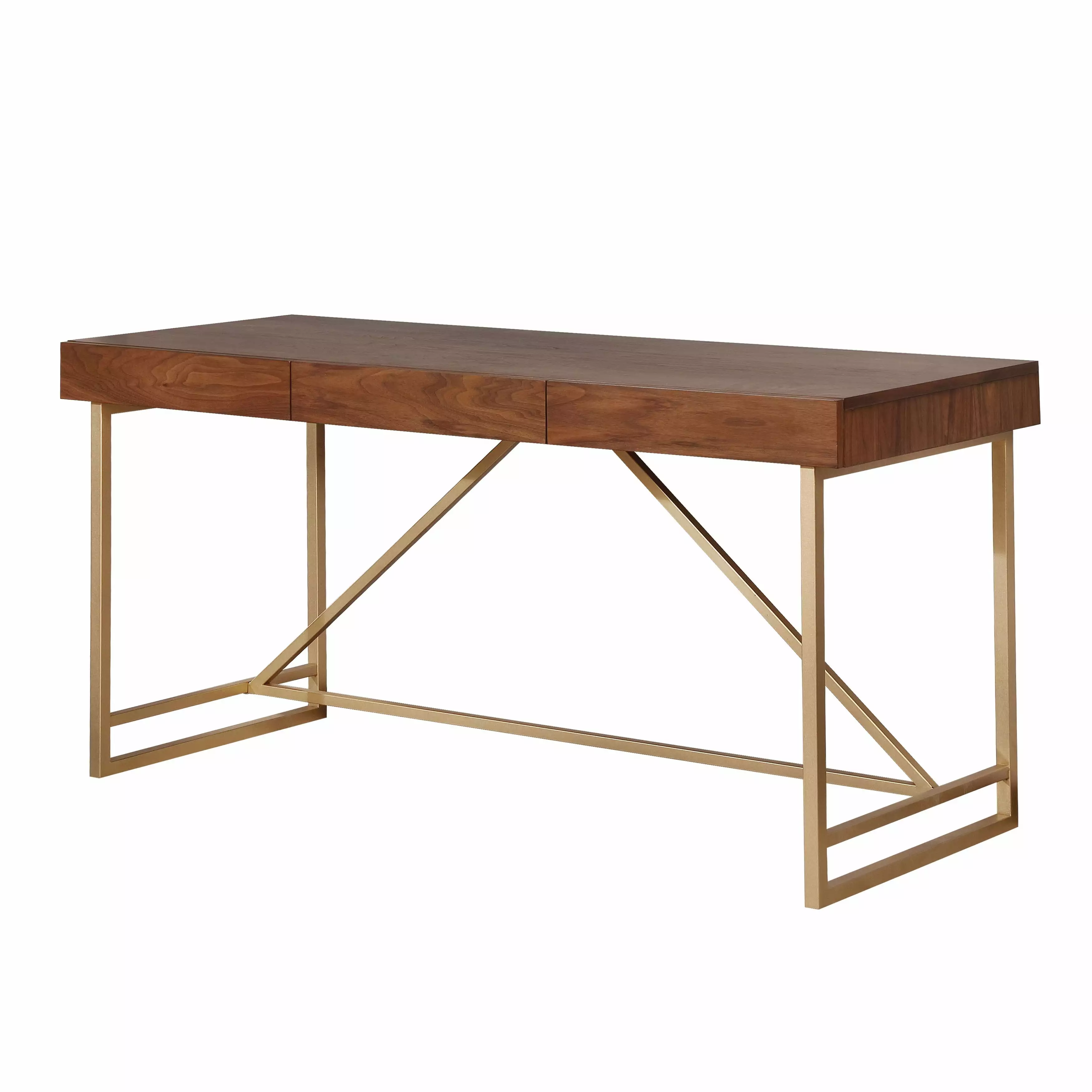 Furniture America Maurice Contemporary 3-Drawer Desk Light Walnut Home Office