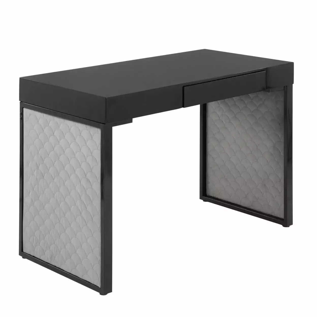 Indoor Home Office Furniture Drift Contemporary Upholstered Desk Black Steel Wood Silver Velvet LumiSource