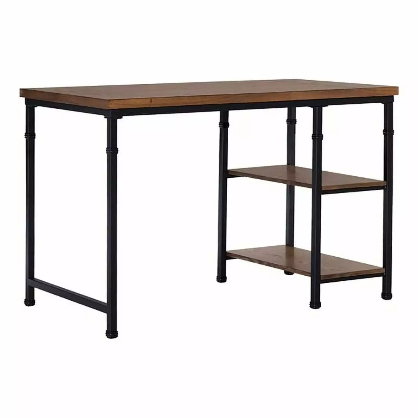Riverbay Furniture Transitional Wood Desk 2 Shelves Brown Stained and Black Finish