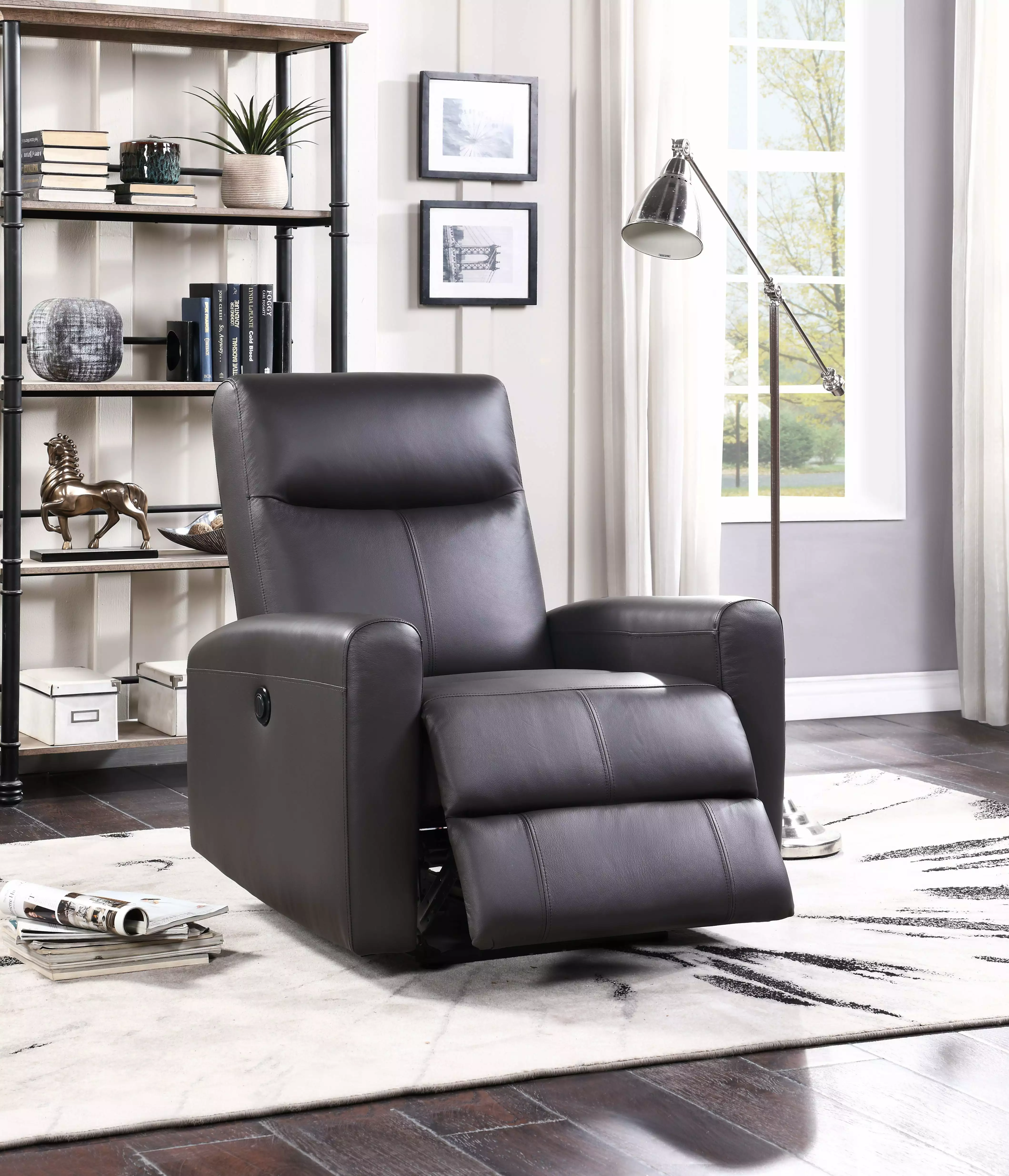 CoSoTower Power Motion Recliner Brown Top Grain Leather Match Home Theater