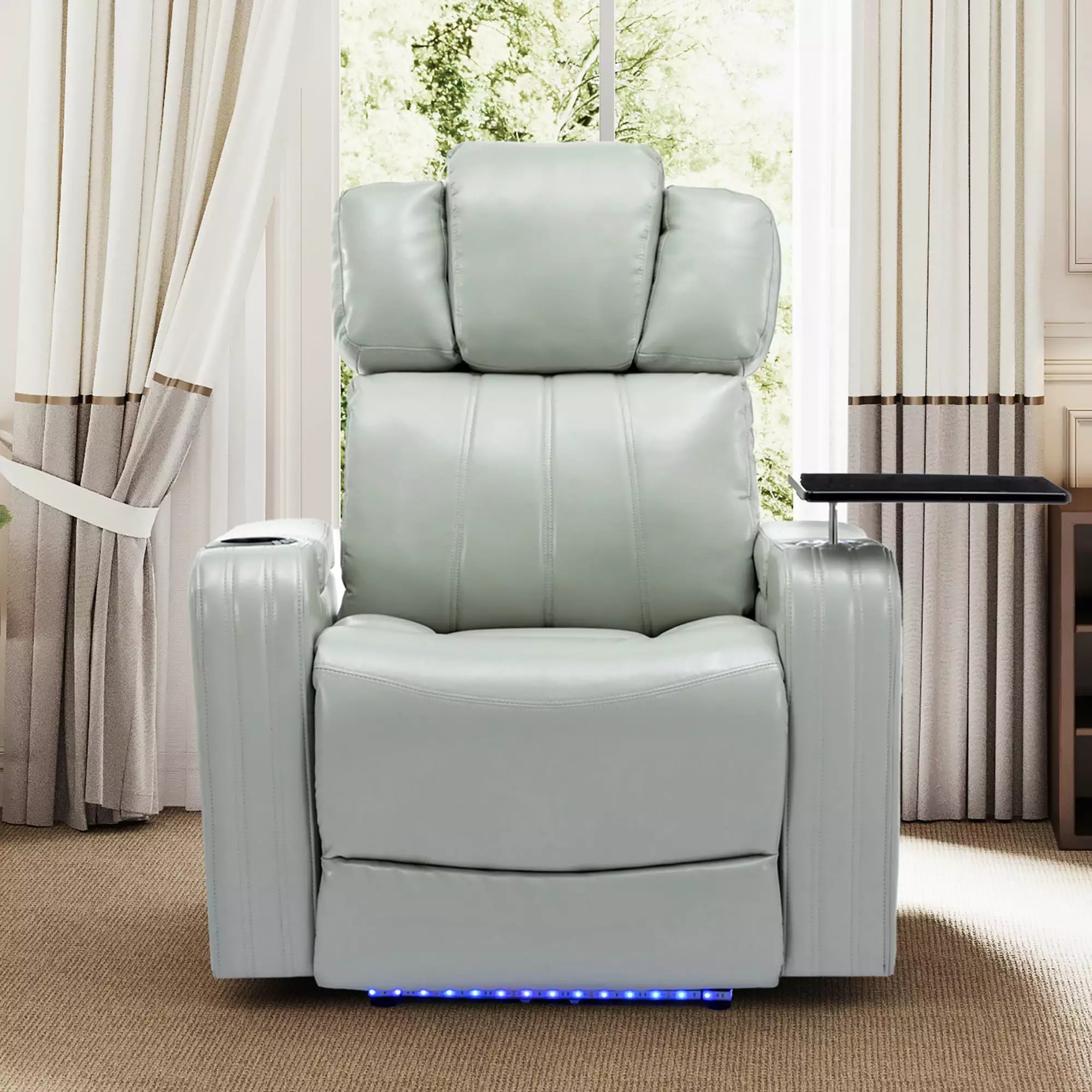 DeeHome PU Leather Power Recliner Grey Bluetooth Speaker LED Lights USB Ports