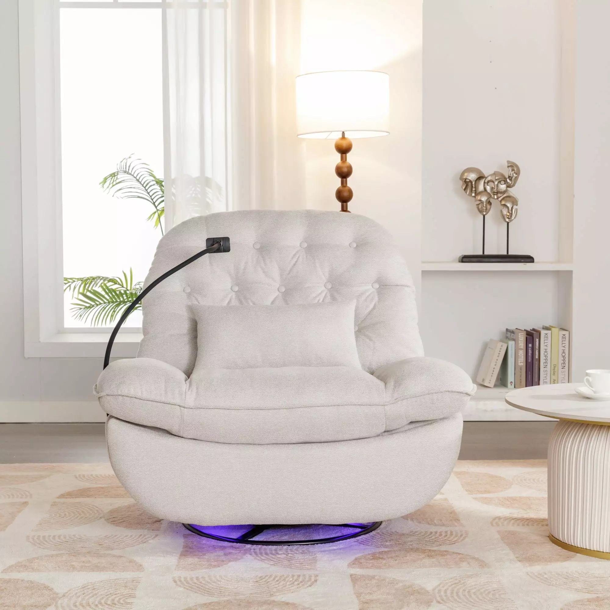 Roxie 270 Degree Swivel Power Recliner Voice Control - Beige - Advanced Home Theater Seating Go Green Woods