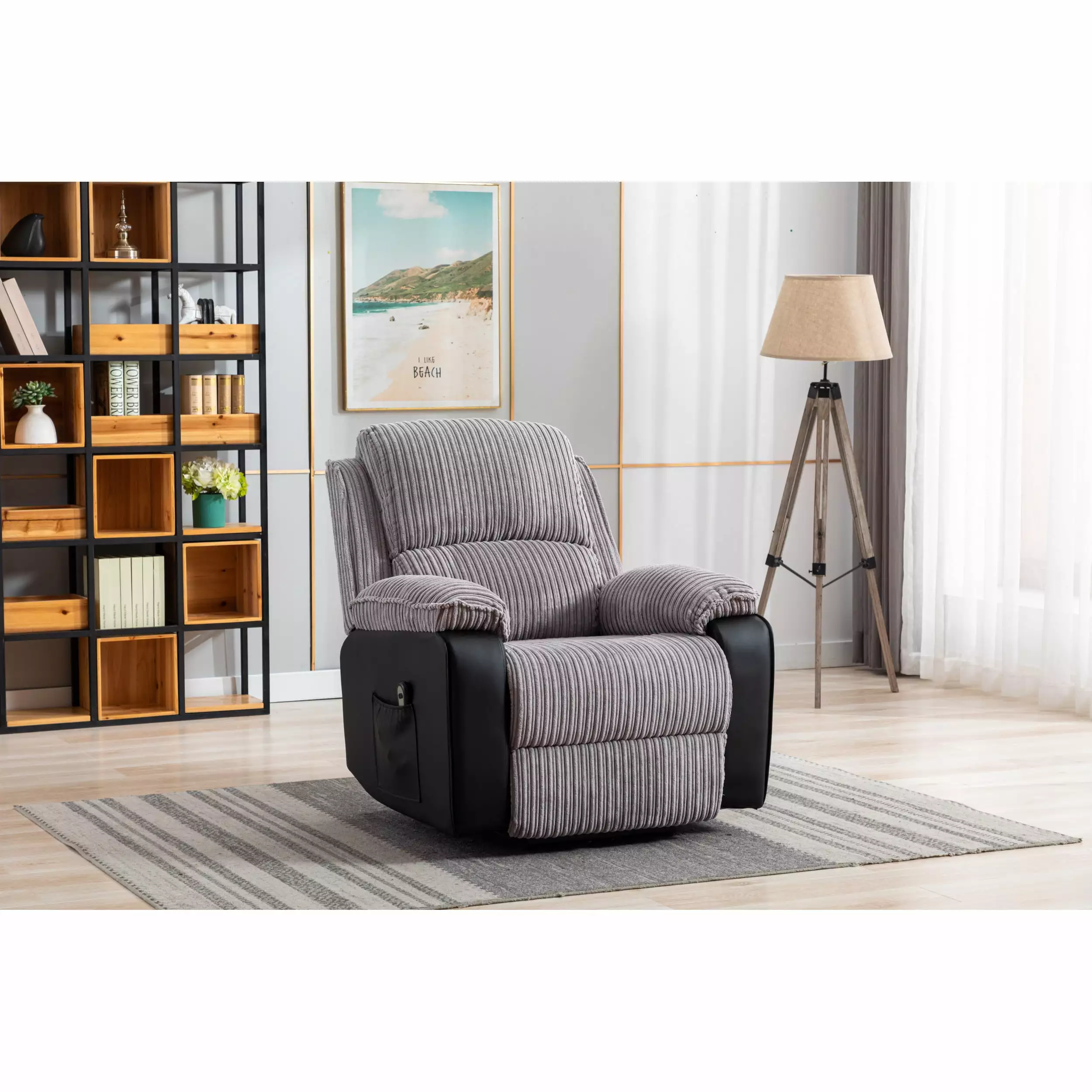 Fabric Recliner Chair Adjustable Home Theater Single Recliner Thick Seat and Backrest Grey Rocking Sofa Miekor