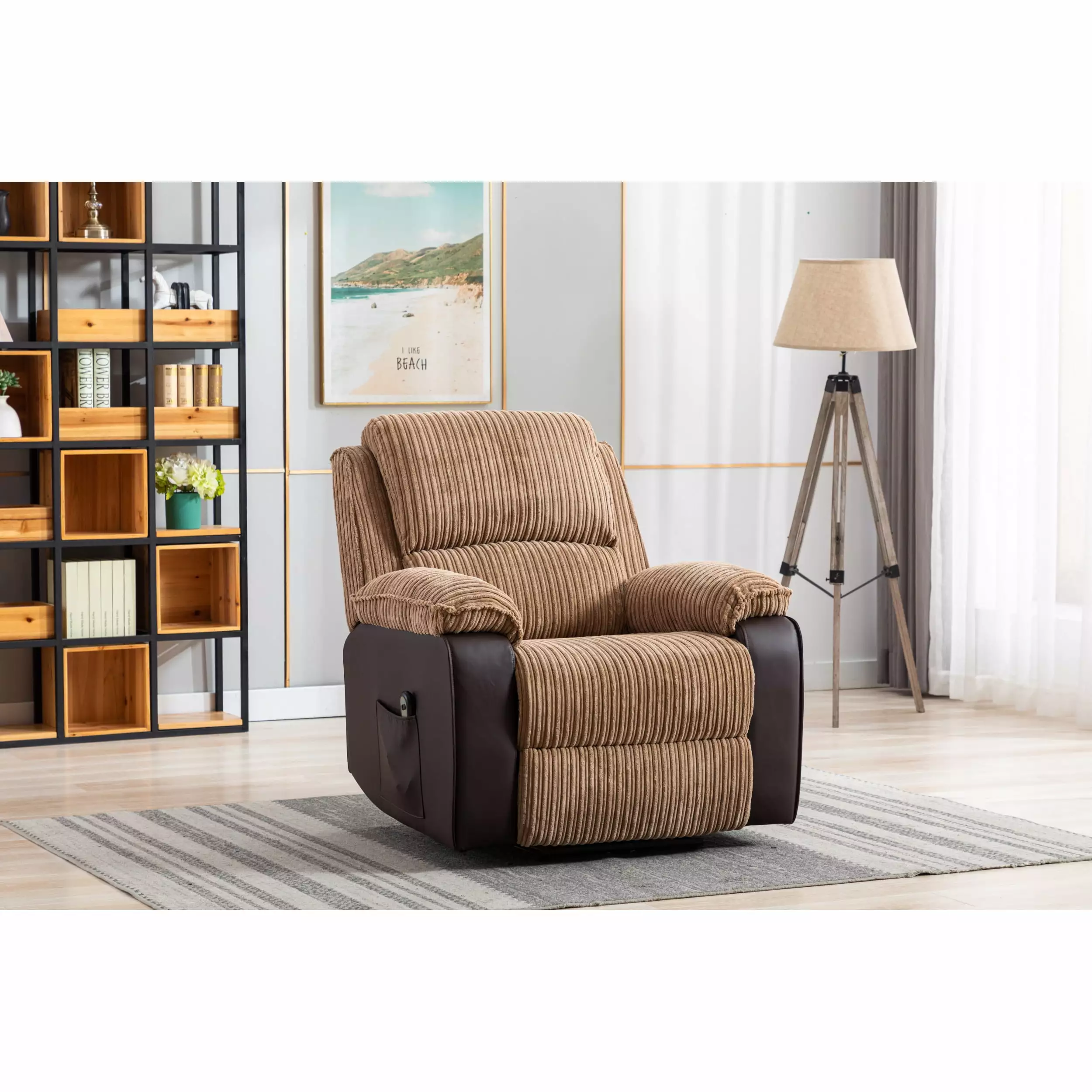 Fabric Recliner Chair Adjustable Home Theater Single Recliner Thick Seat and Backrest Brown Rocking Sofa Miekor
