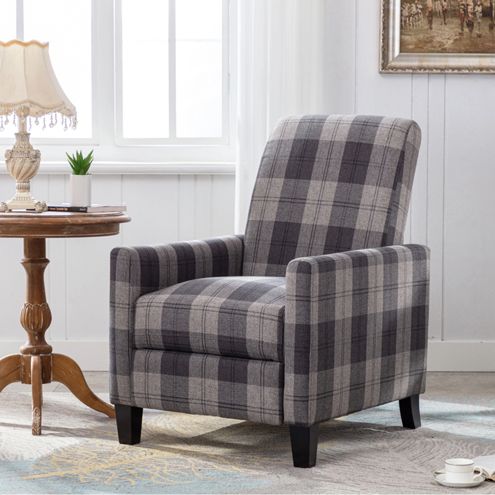 CoSoTower Grey Recline Chair Soft Cushion Adjustable Backrest Home Use