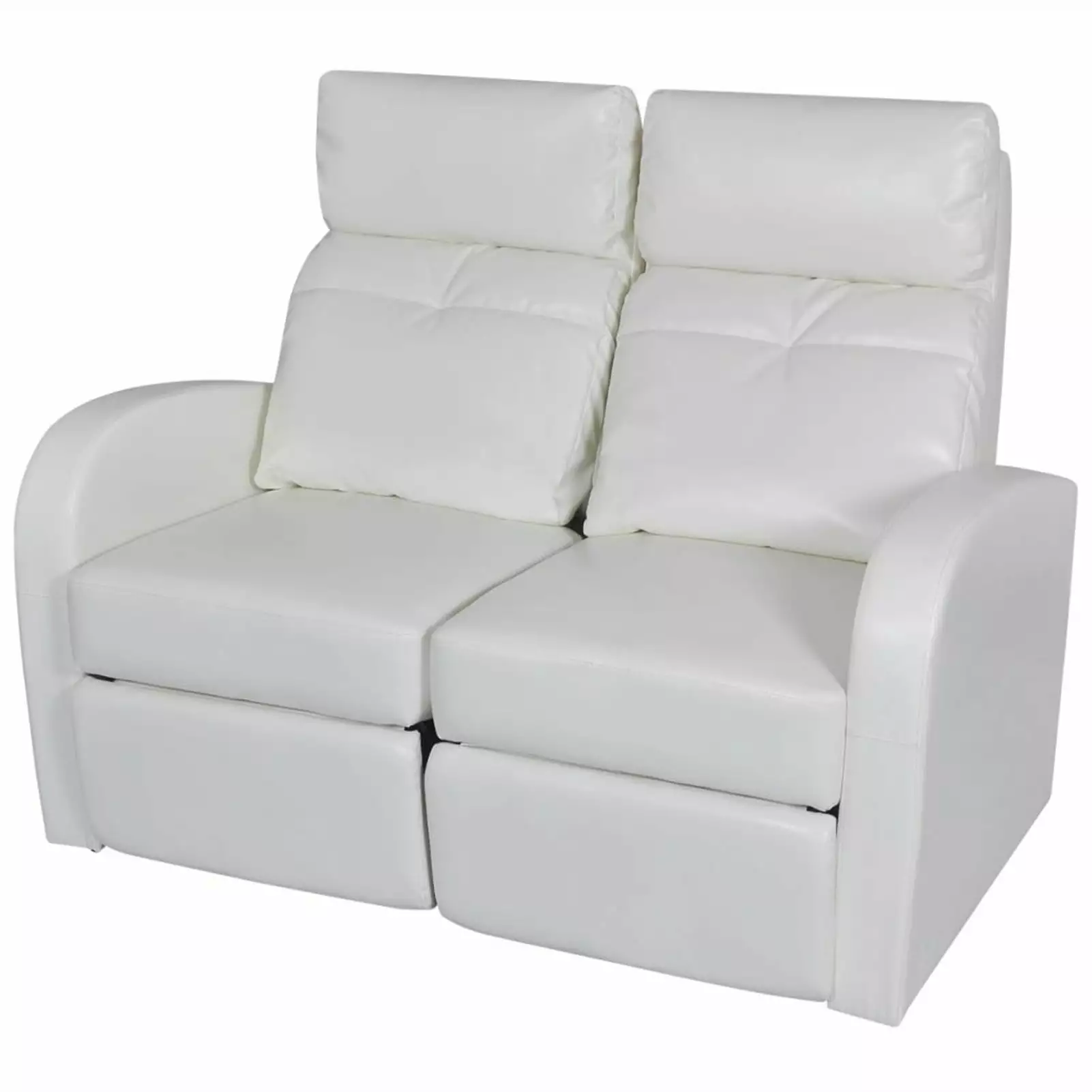 Dcenta 2-Seater Home Theater Recliner Sofa White Faux Leather - Comfortable Movie Seating