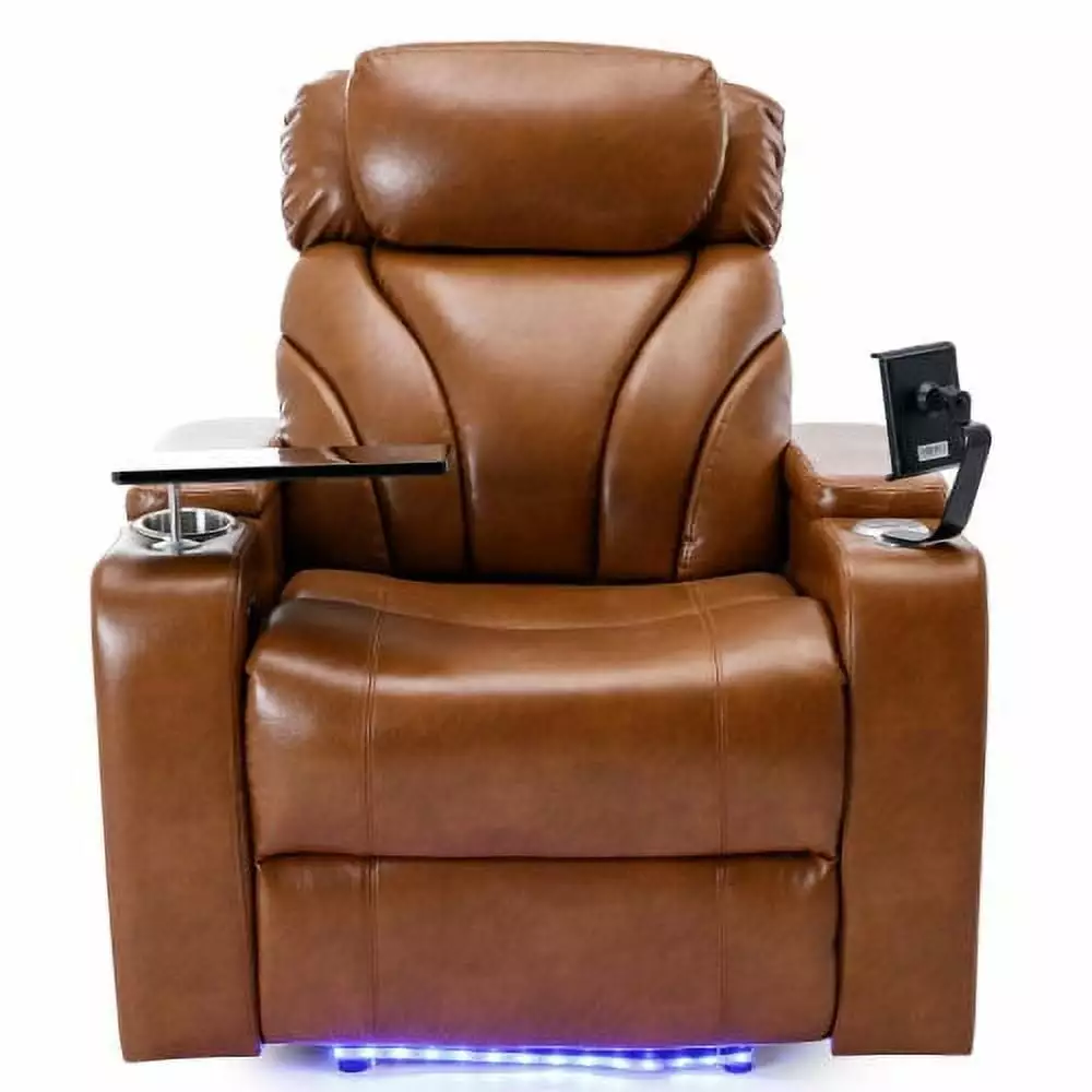Goldmeet Power Motion Recliner USB Charging Port Hidden Arm Storage Cup Holder Light Brown