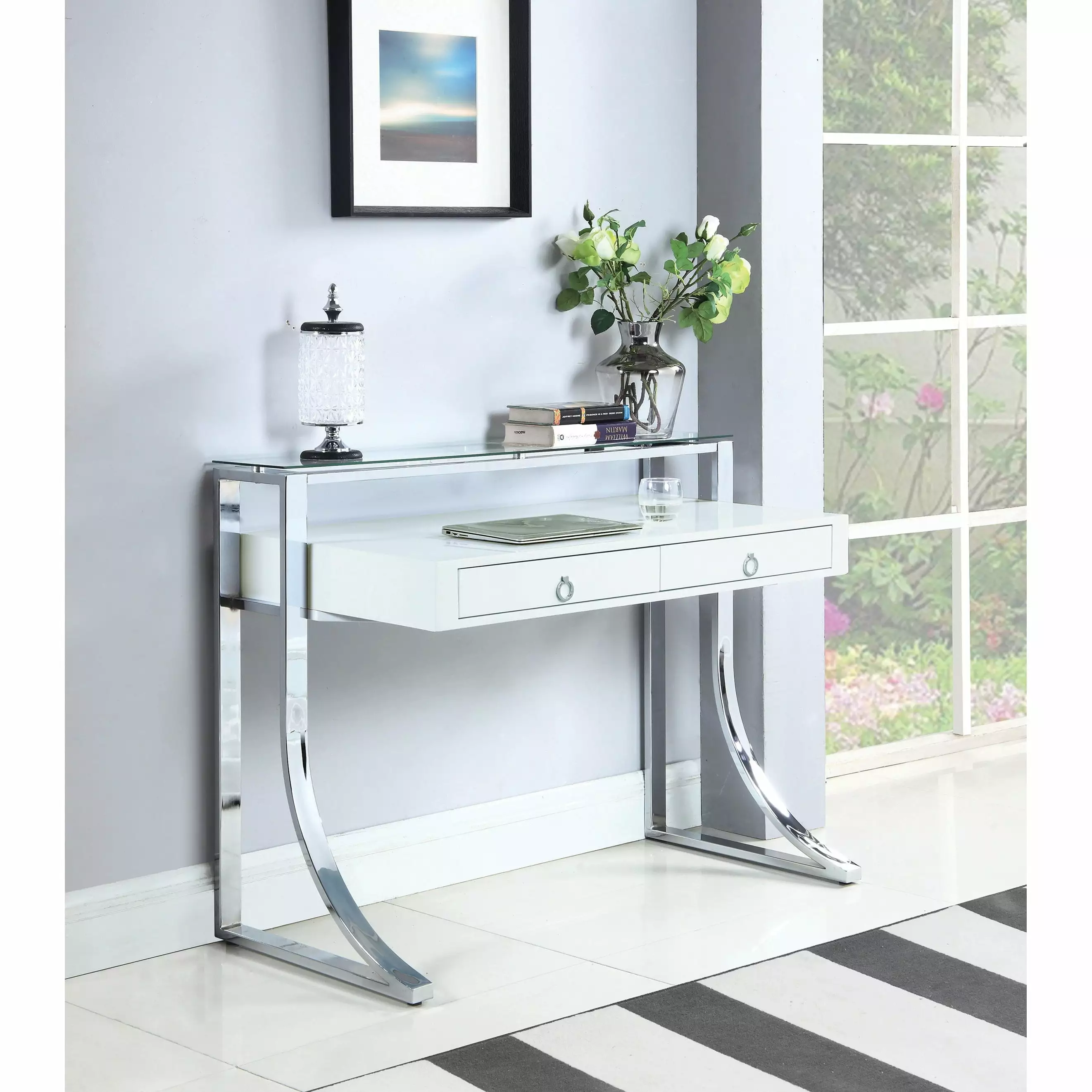 Serrano White High Gloss Writing Desk Hutch Shelf - Modern Design Bed Bath & Beyond