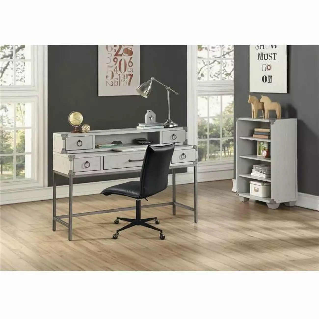 Orchest Hutch Desk Gray - 54 x 11 x 7 Inches Compact Office Desk FurnOrama